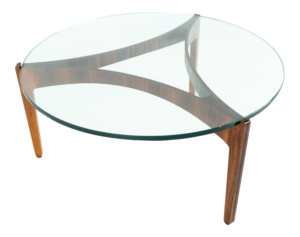 Sven Elekjaer Mid Century Modern Rosewood and Glass Round Coffee Table