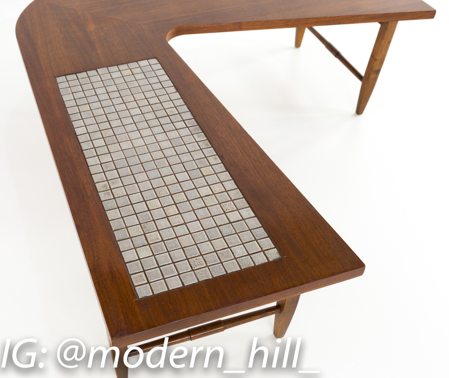 Lane Boomerang Walnut and Mosaic Tile Mid Century Coffee Table