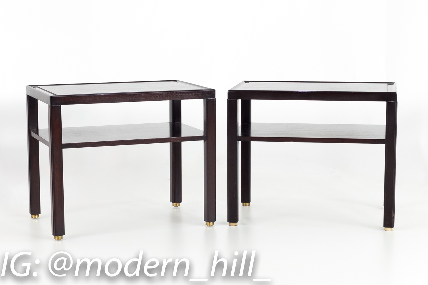 Edward Wormley for Dunbar Mid Century Walnut and Brass Side End Tables - Matching Pair