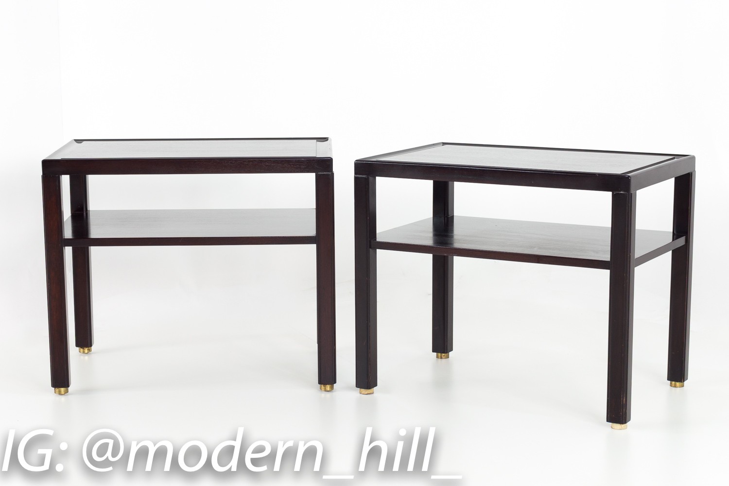 Edward Wormley for Dunbar Mid Century Walnut and Brass Side End Tables - Matching Pair