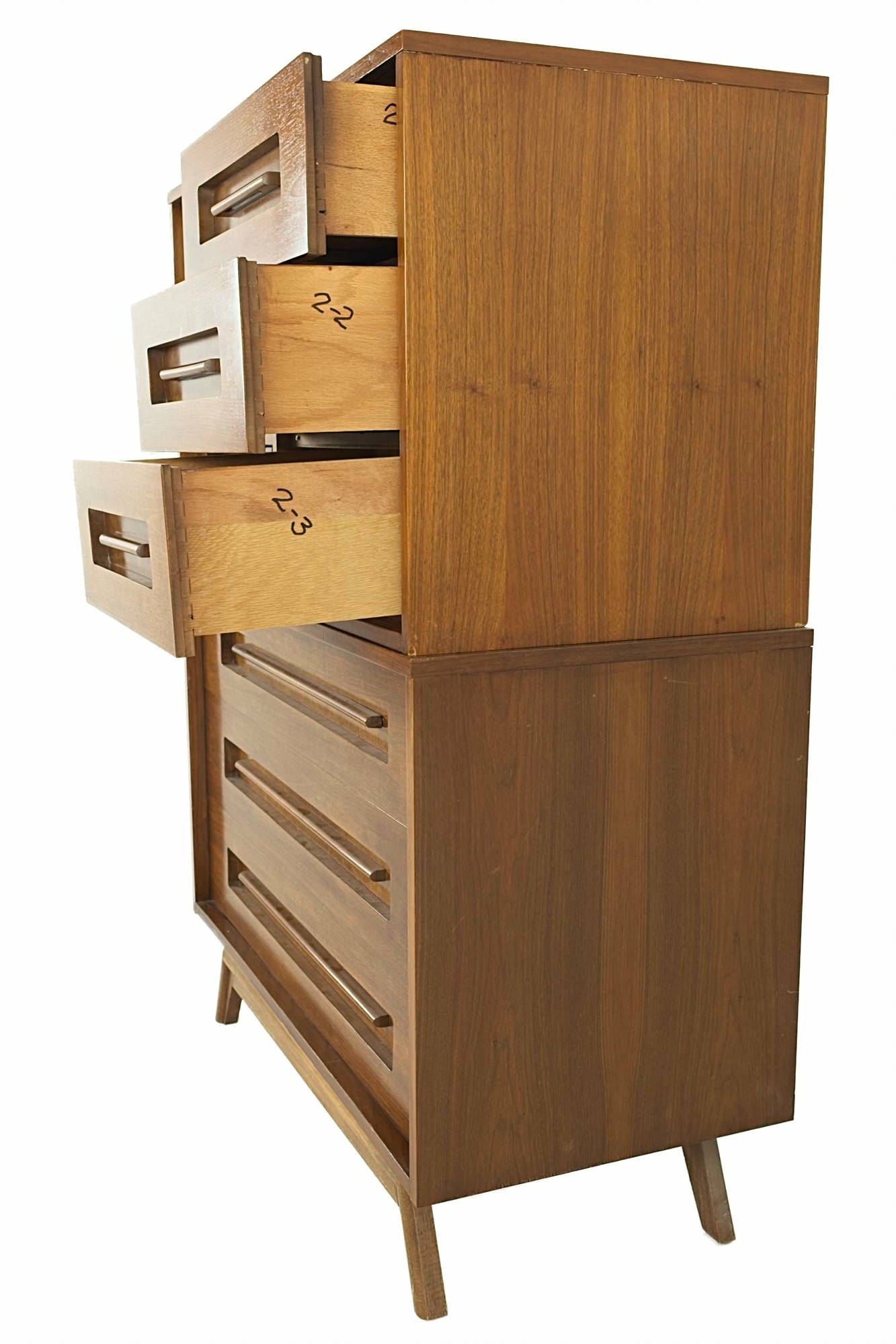 Images | Mid Century Modern Furniture - Mid Century Furniture Chicago Young Manufacturing Mid Century 2 Piece Walnut Highboy Dresser