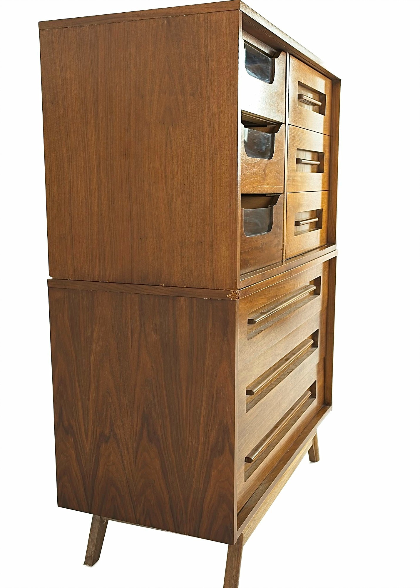 Images | Mid Century Modern Furniture - Mid Century Furniture Chicago Young Manufacturing Mid Century 2 Piece Walnut Highboy Dresser