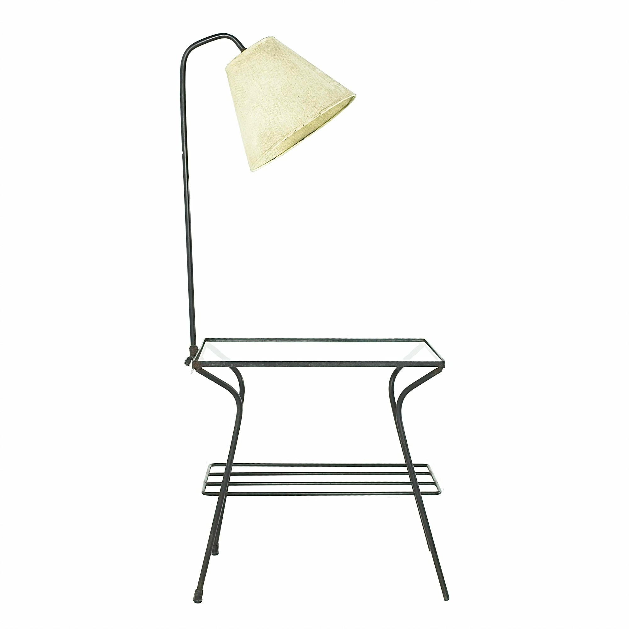Paul McCobb George Nelson Style Mid Century Iron and Glass Lighted Side End Table Lamp