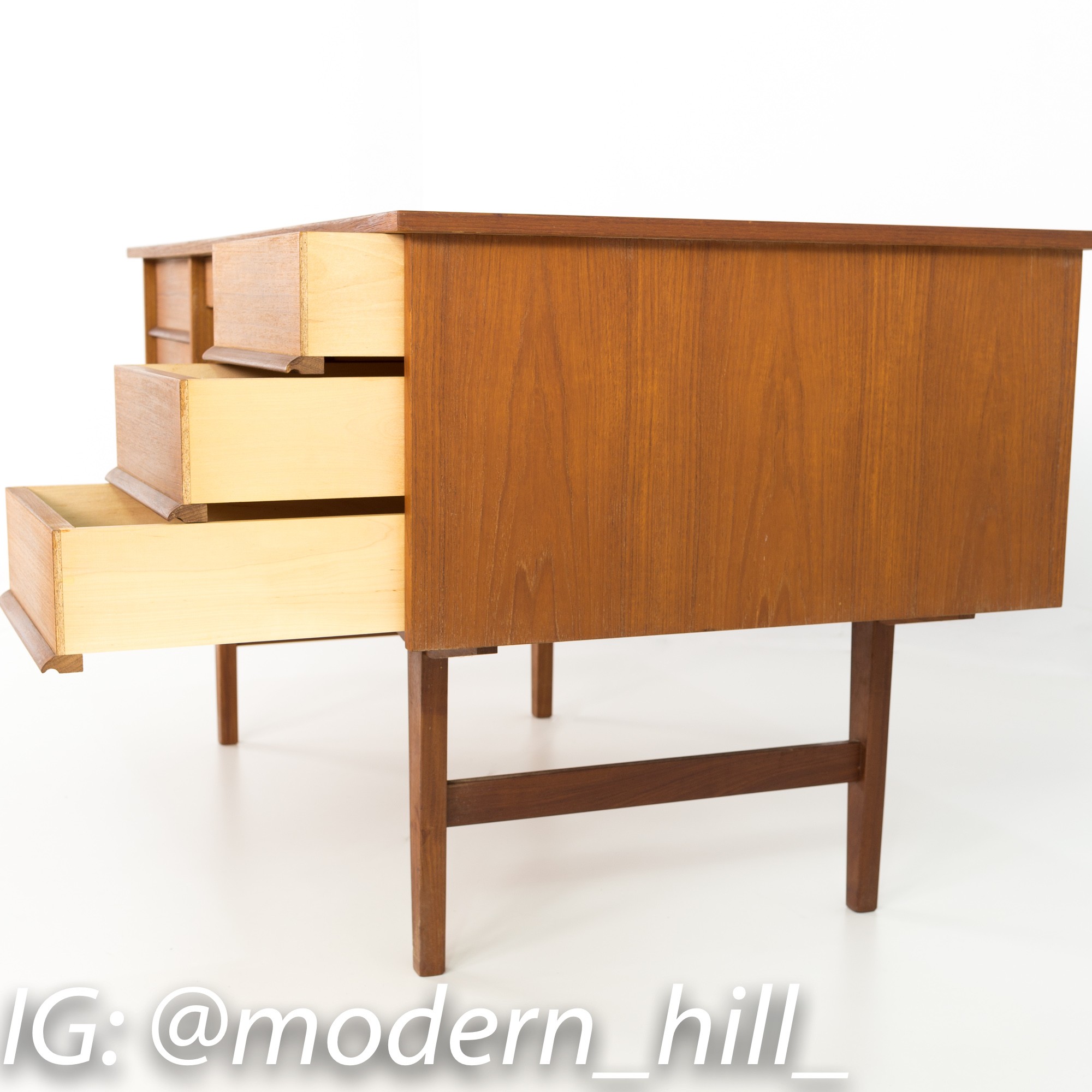 Mid Century Modern Danish Teak Floating 2 Sided Executive Desk with Display Shelf