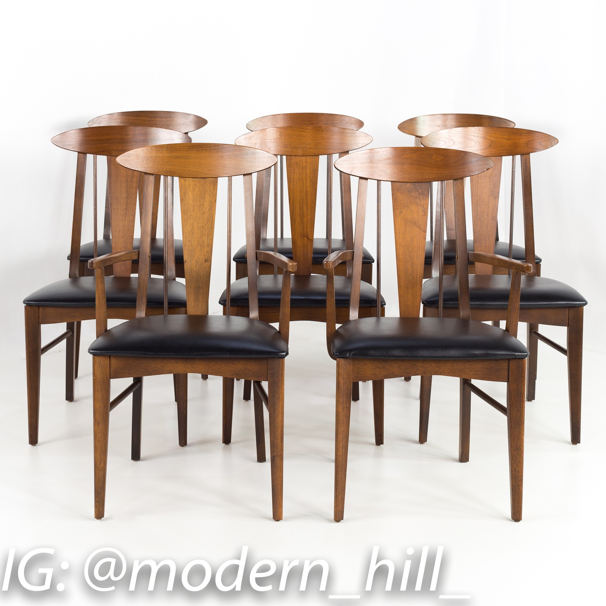 Garrison Cats Eye Mid Century Walnut and Vinyl Dining Chairs - Set of 8