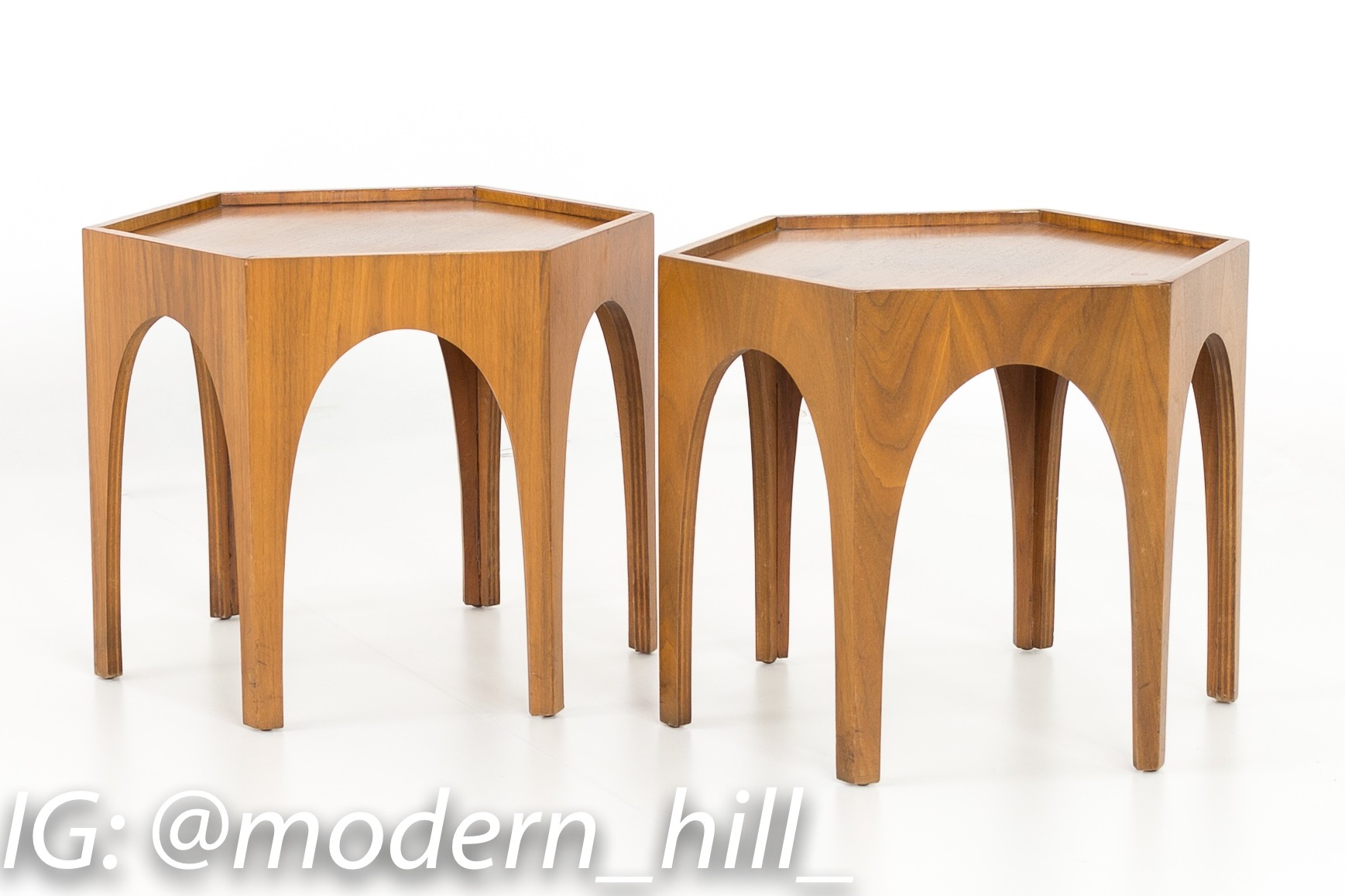 Harvey Probber Style Brutalist Mid Century Walnut Side End Tables - Matching Pair