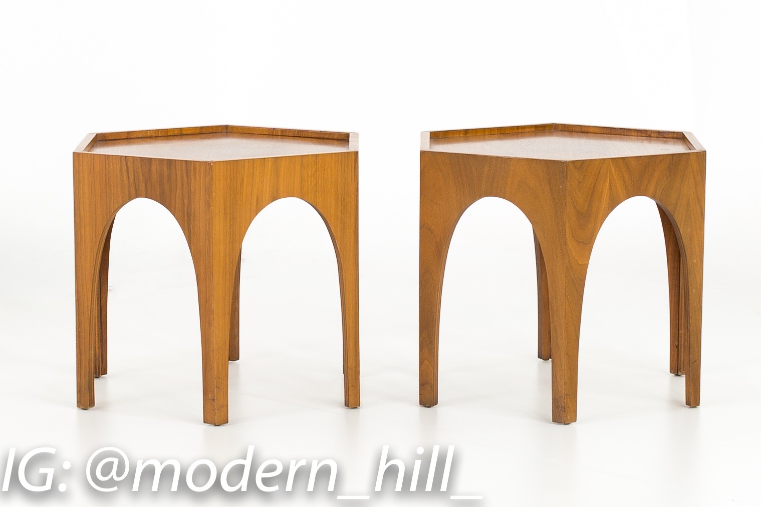 Harvey Probber Style Brutalist Mid Century Walnut Side End Tables - Matching Pair