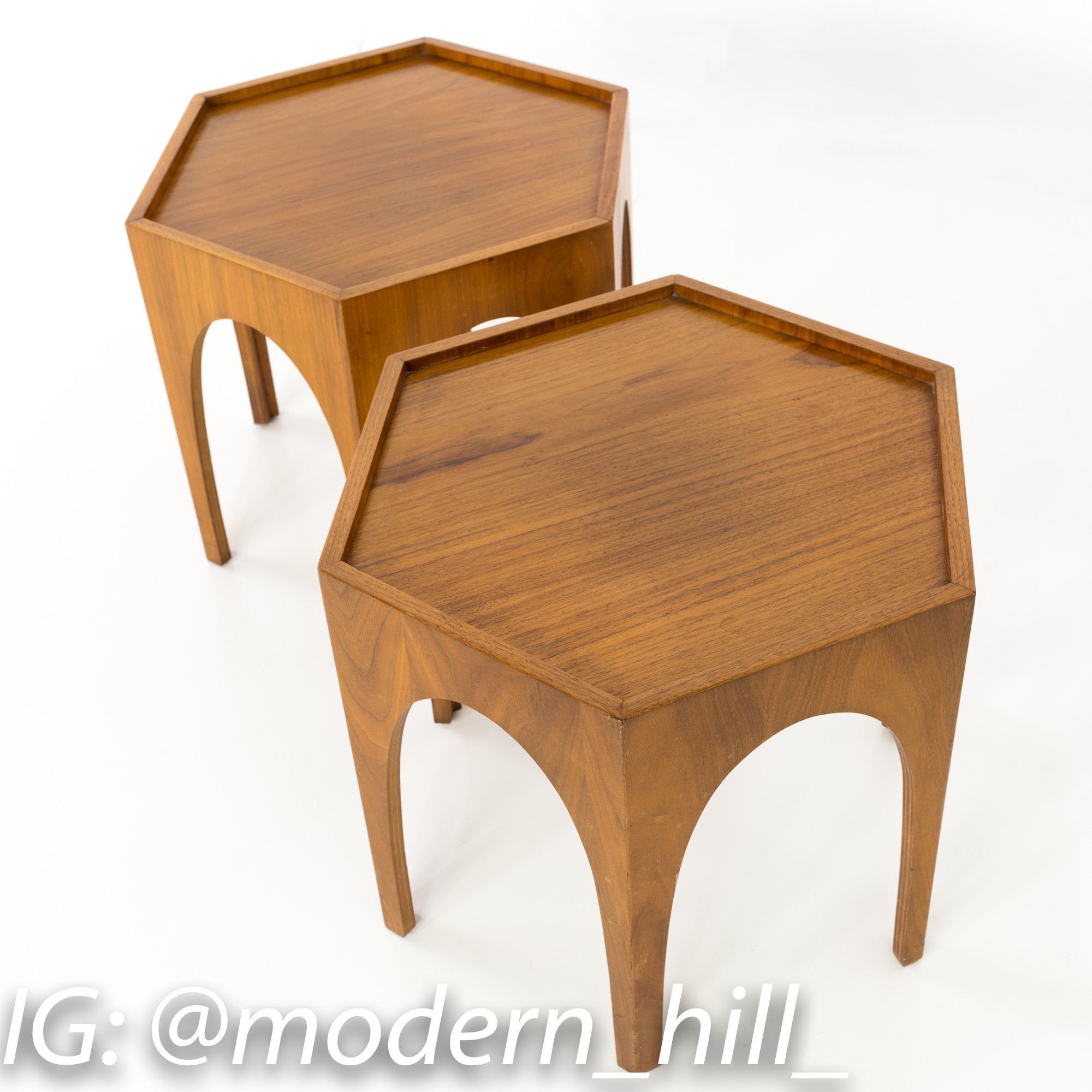 Harvey Probber Style Brutalist Mid Century Walnut Side End Tables - Matching Pair