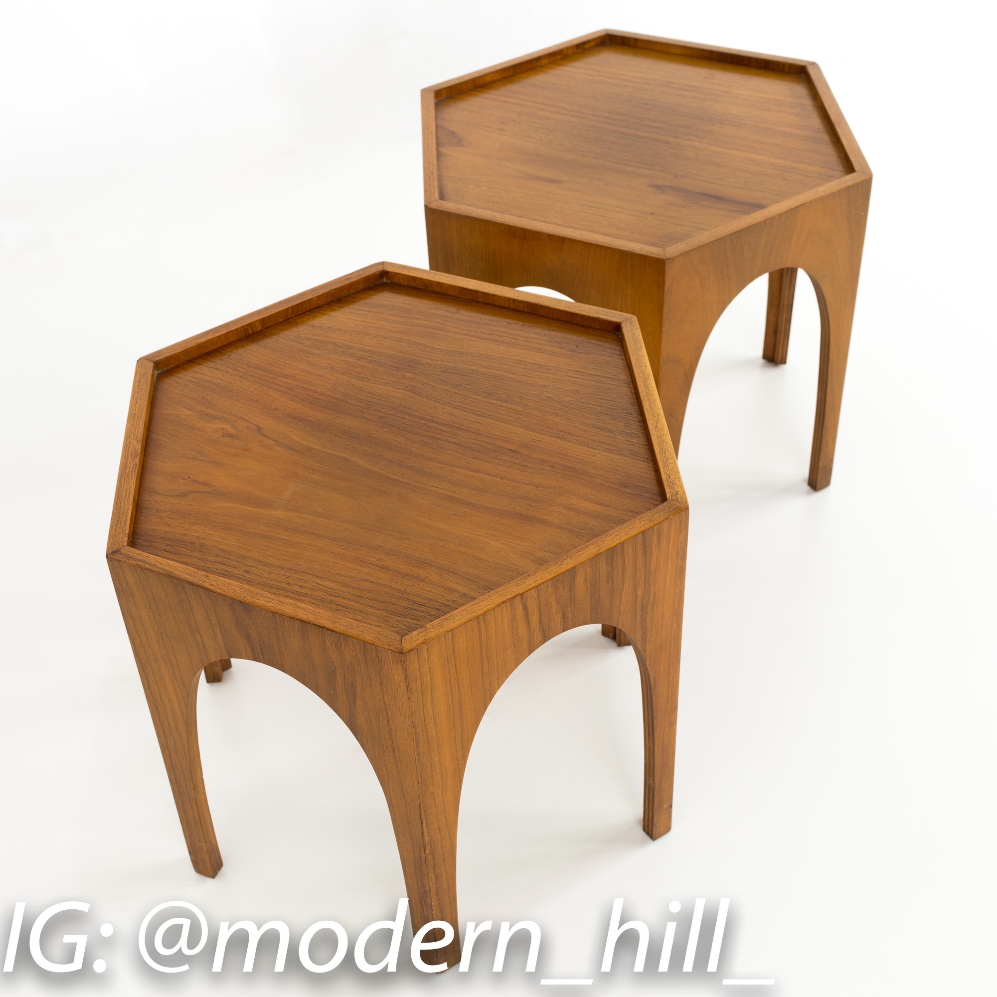 Harvey Probber Style Brutalist Mid Century Walnut Side End Tables - Matching Pair