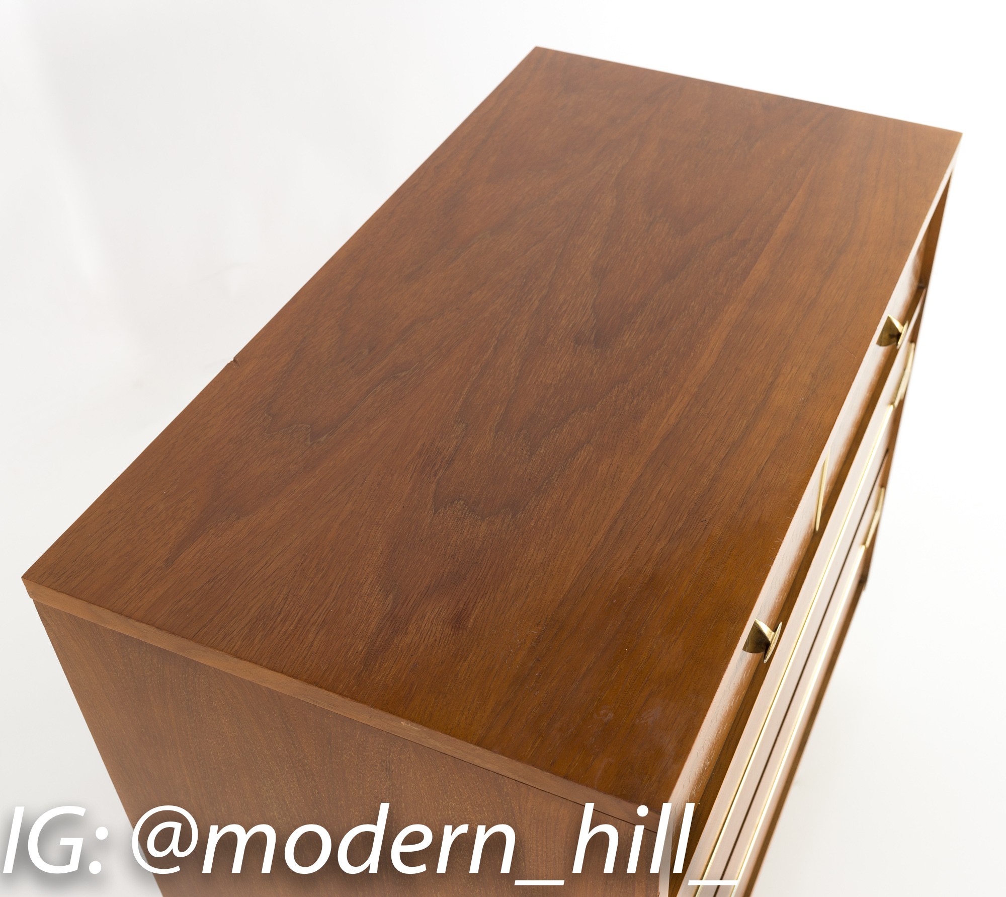 Kroehler Impression Mid Century Walnut and Brass Large Night Stands Chest of Drawers - Matching Pair