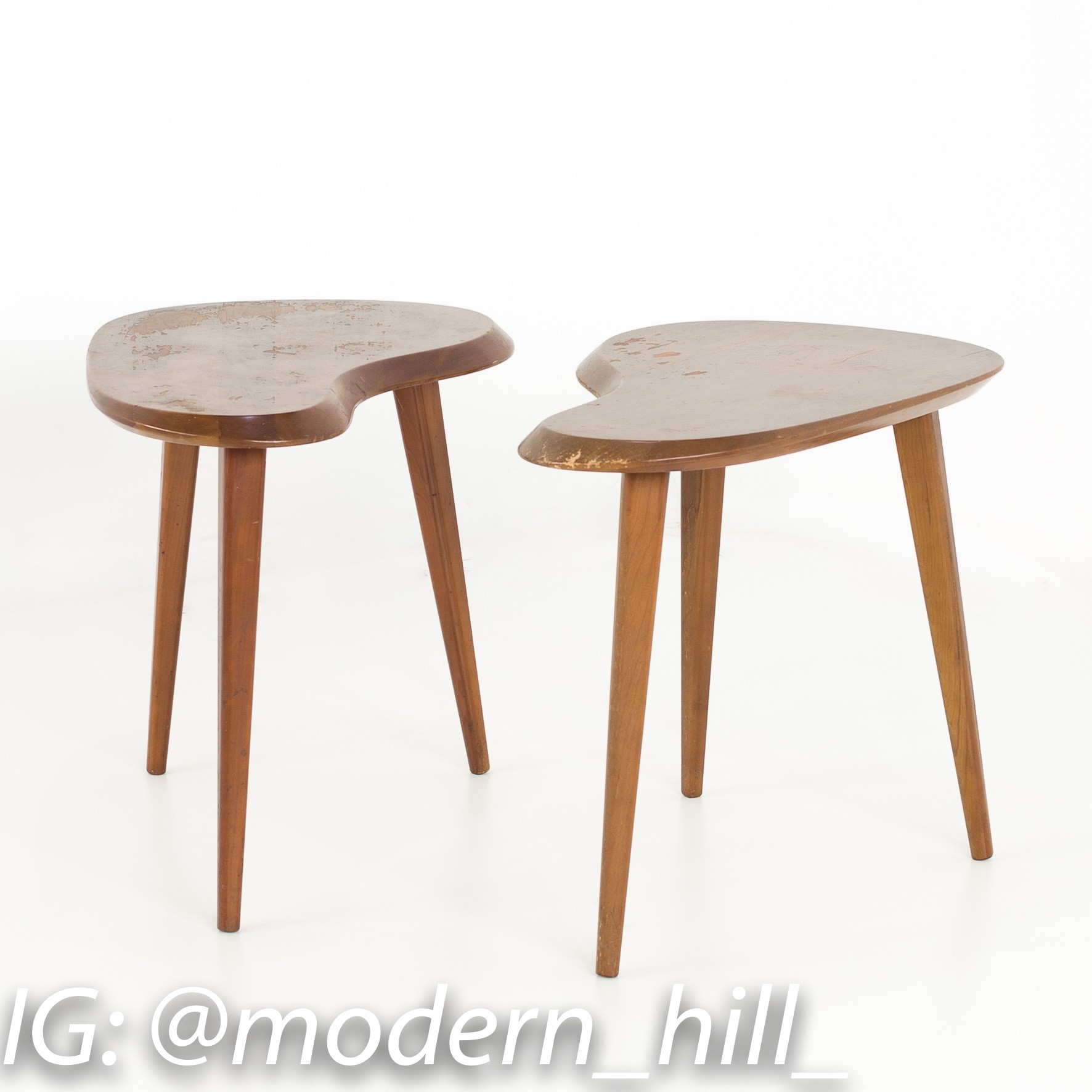 George Nakashima Style Mid Century Walnut Kidney Side End Table