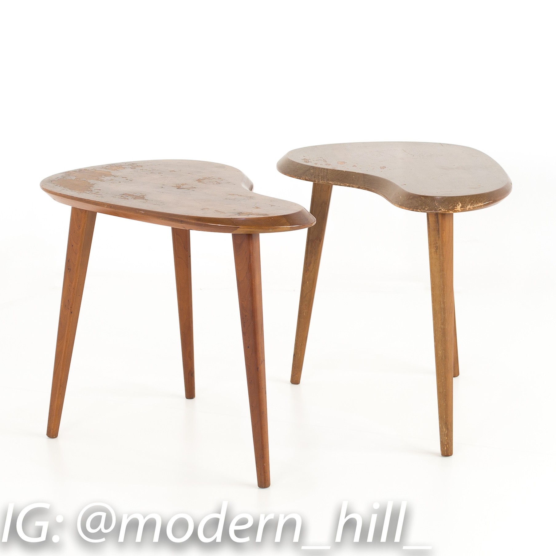 George Nakashima Style Mid Century Walnut Kidney Side End Table