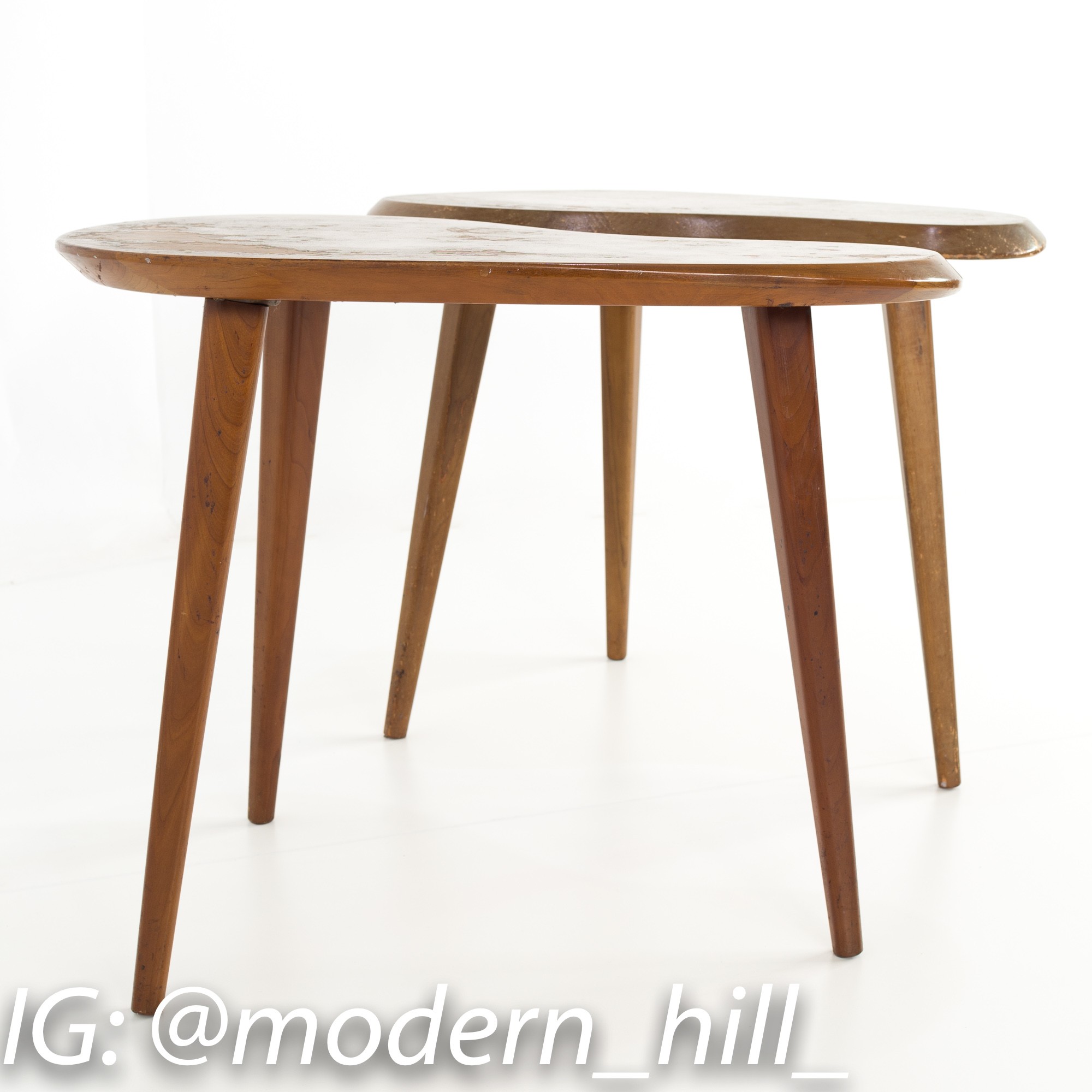 George Nakashima Style Mid Century Walnut Kidney Side End Table