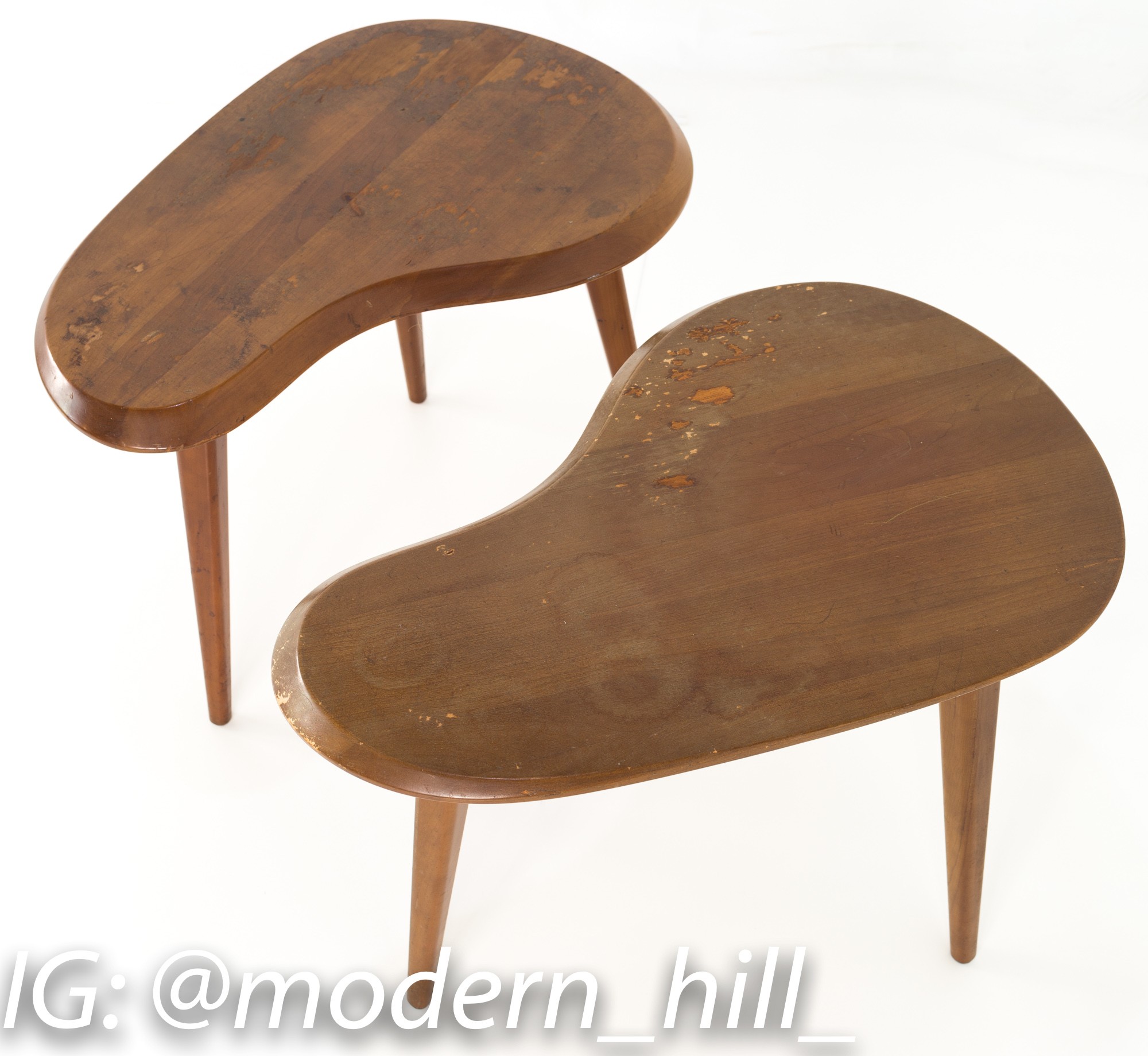 George Nakashima Style Mid Century Walnut Kidney Side End Table