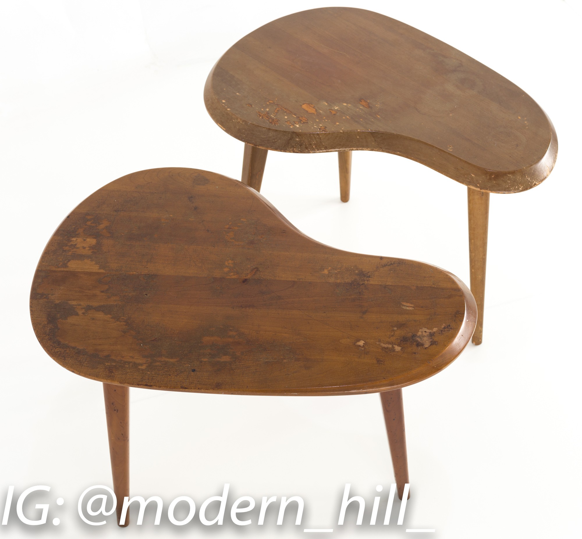 George Nakashima Style Mid Century Walnut Kidney Side End Table