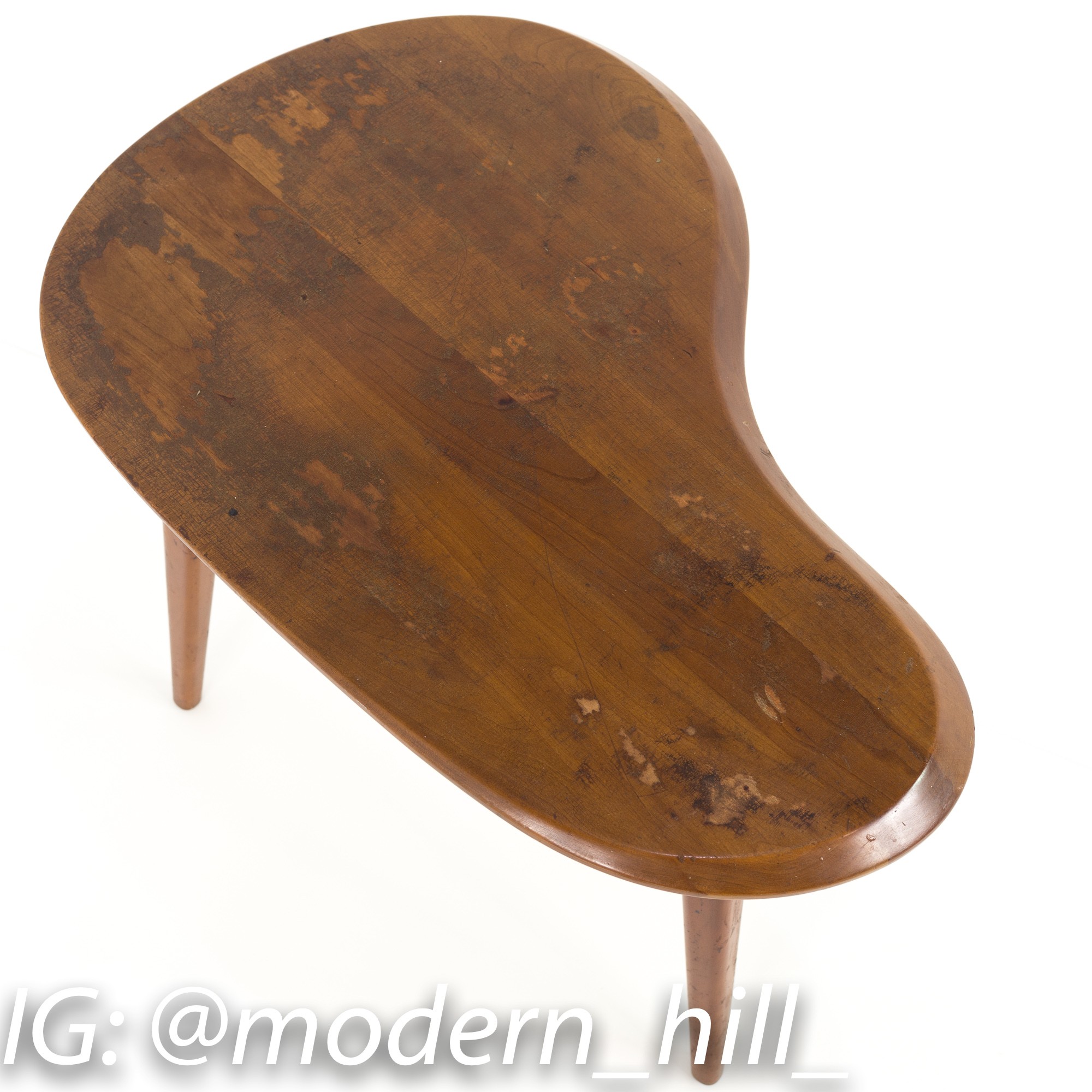 George Nakashima Style Mid Century Walnut Kidney Side End Table