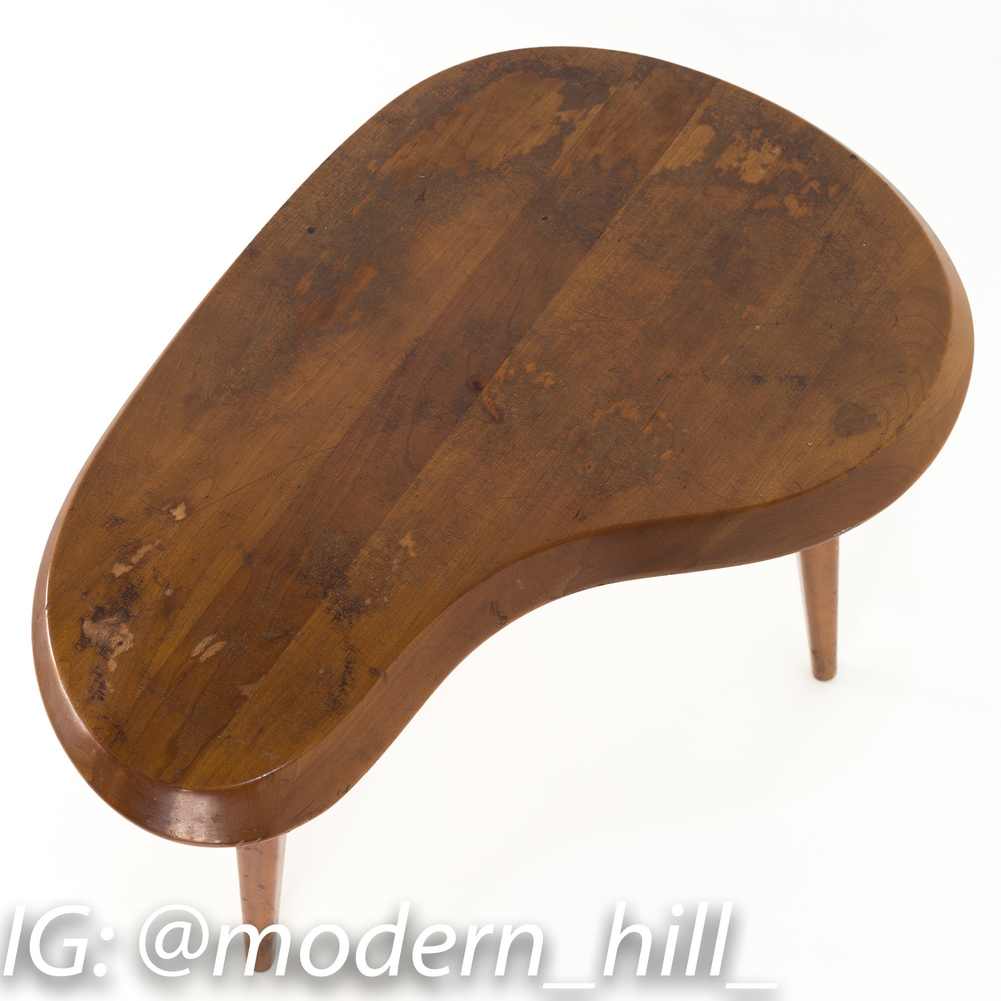 George Nakashima Style Mid Century Walnut Kidney Side End Table