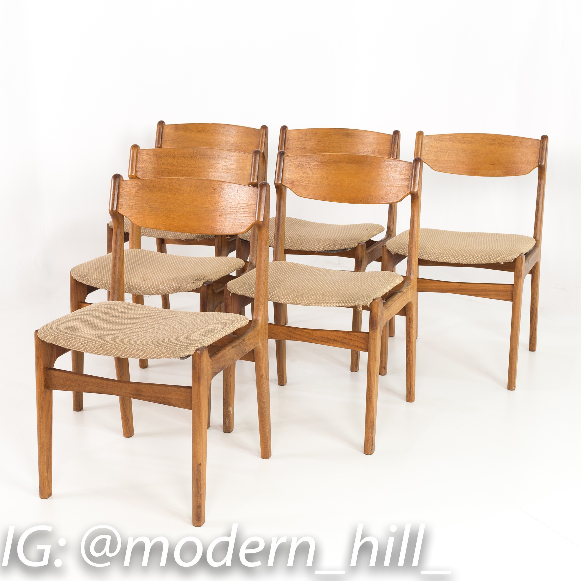 Erik Buck Mid Century Modern Danish Teak Dining Chairs - Set of 6