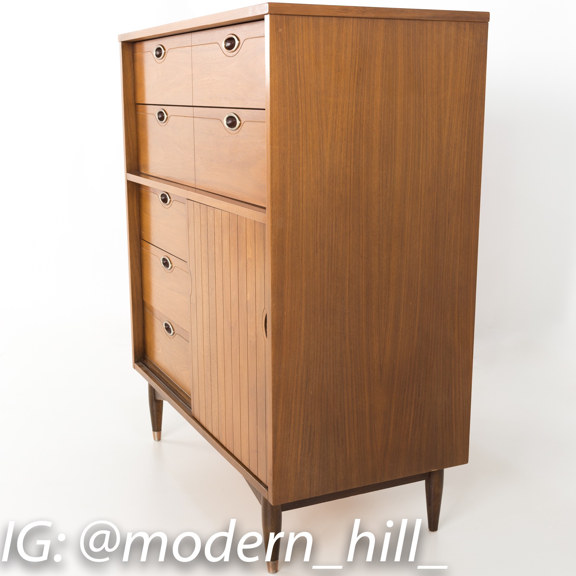 Mainline by Hooker 8 Drawer Mid Century Walnut Highboy Dresser