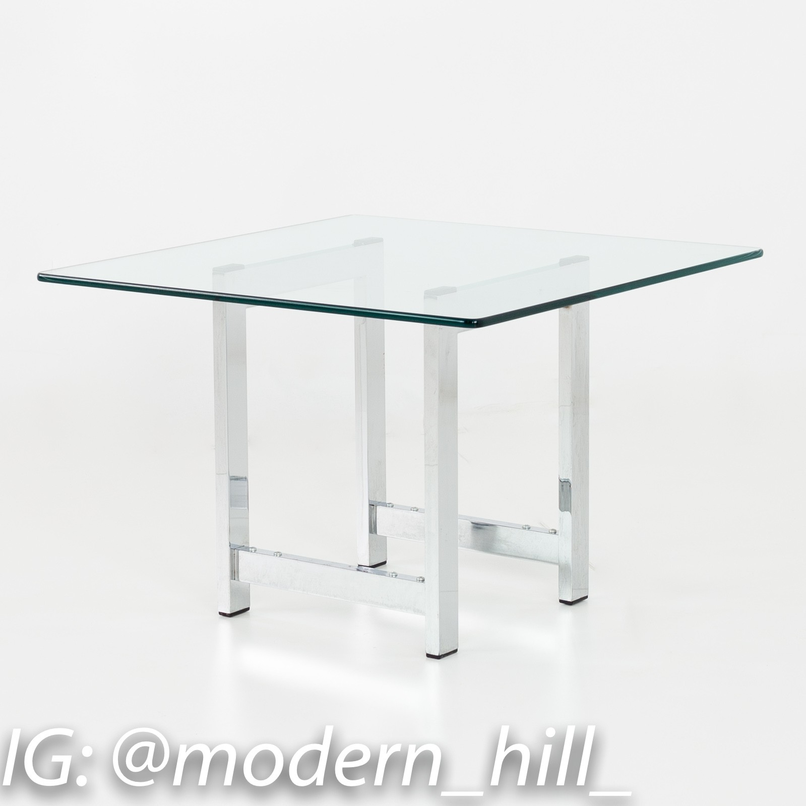Milo Baughman Style Mid Century Chrome and Glass Side End Tables - Pair