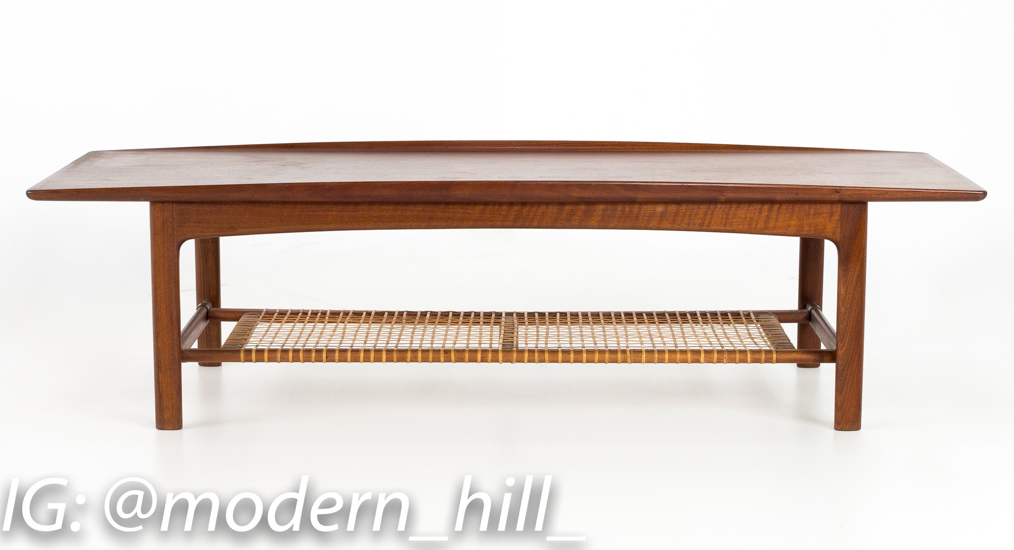 Danish Teak and Cane Mid Century Surfboard Coffee Table