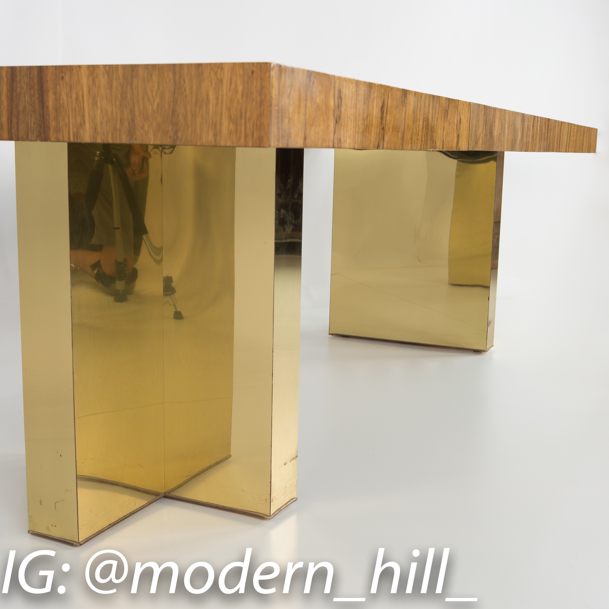 Milo Baughman for Thayer Coggin Mid Century Brazilian Rosewood and Brass Pedestal Dining Table