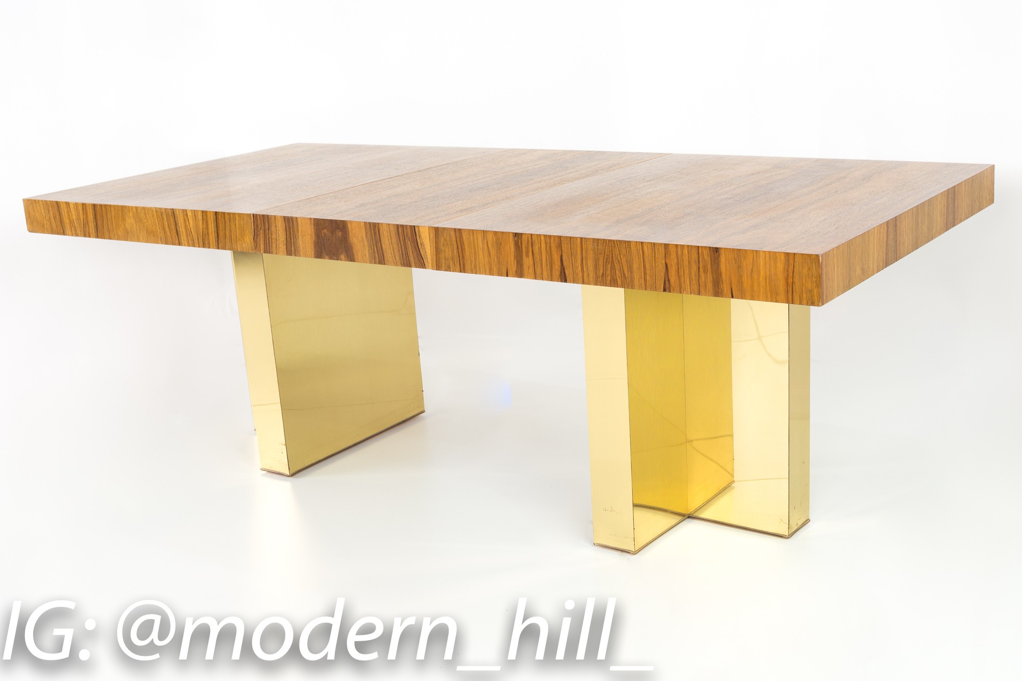 Milo Baughman for Thayer Coggin Mid Century Brazilian Rosewood and Brass Pedestal Dining Table
