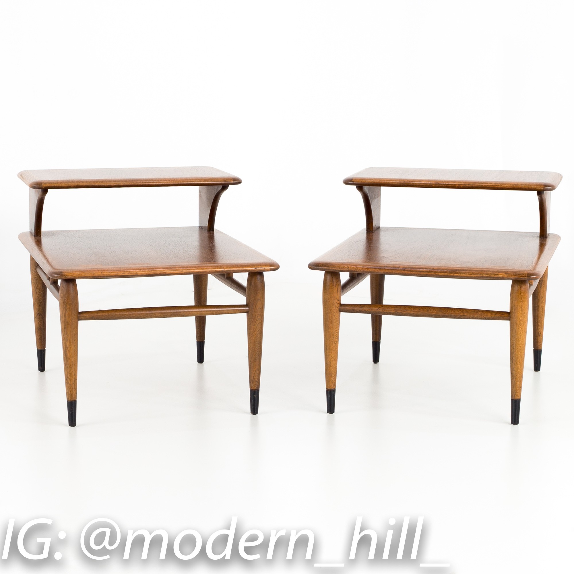 Andre Bus for Lane Acclaim Mid Century Walnut Dovetail Step Side End Tables - Matching Pair