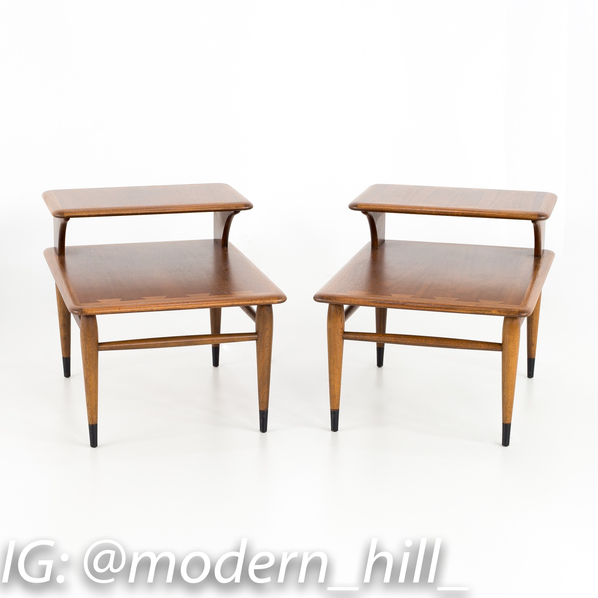 Andre Bus for Lane Acclaim Mid Century Walnut Dovetail Step Side End Tables - Matching Pair