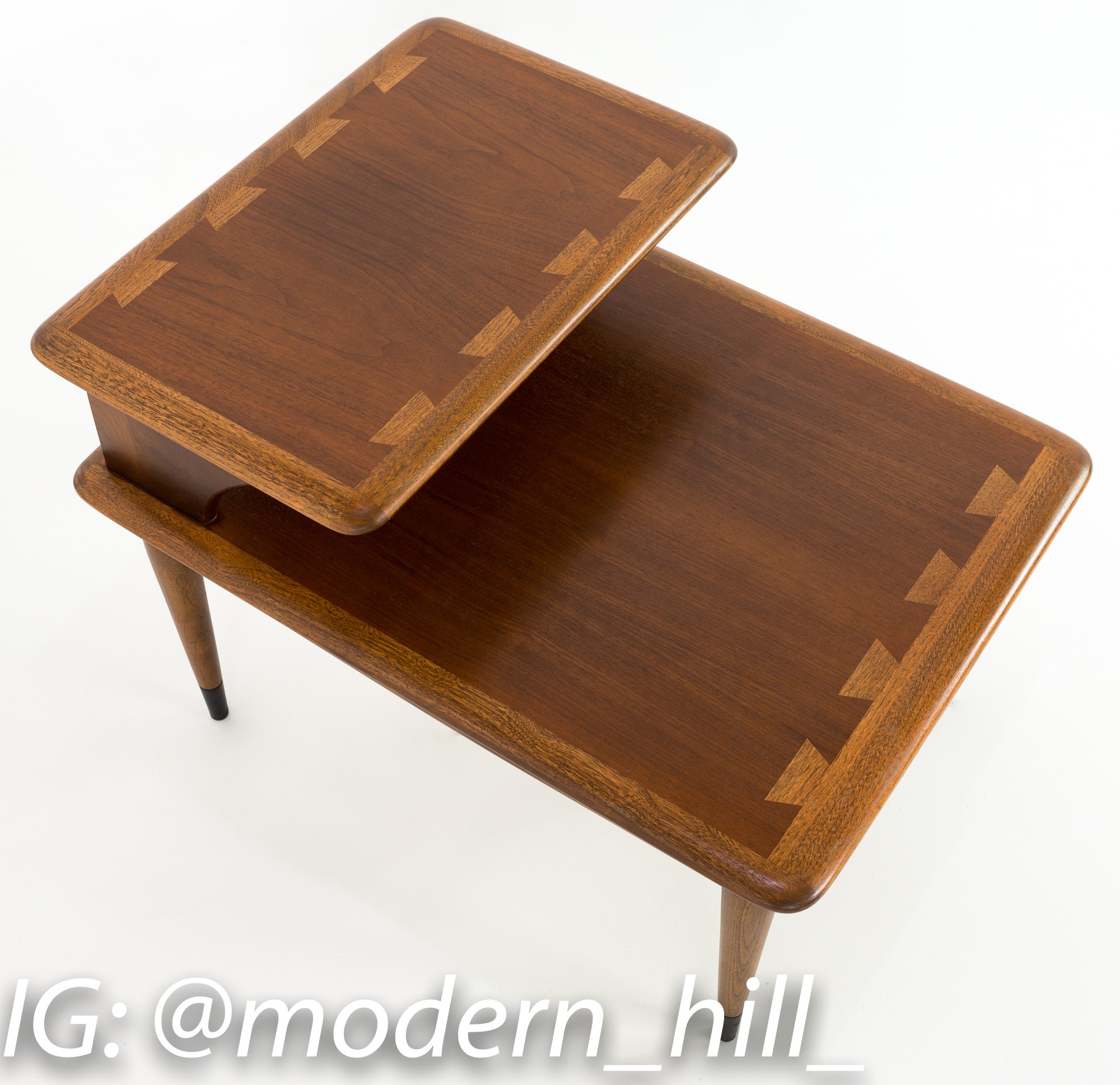 Andre Bus for Lane Acclaim Mid Century Walnut Dovetail Step Side End Tables - Matching Pair