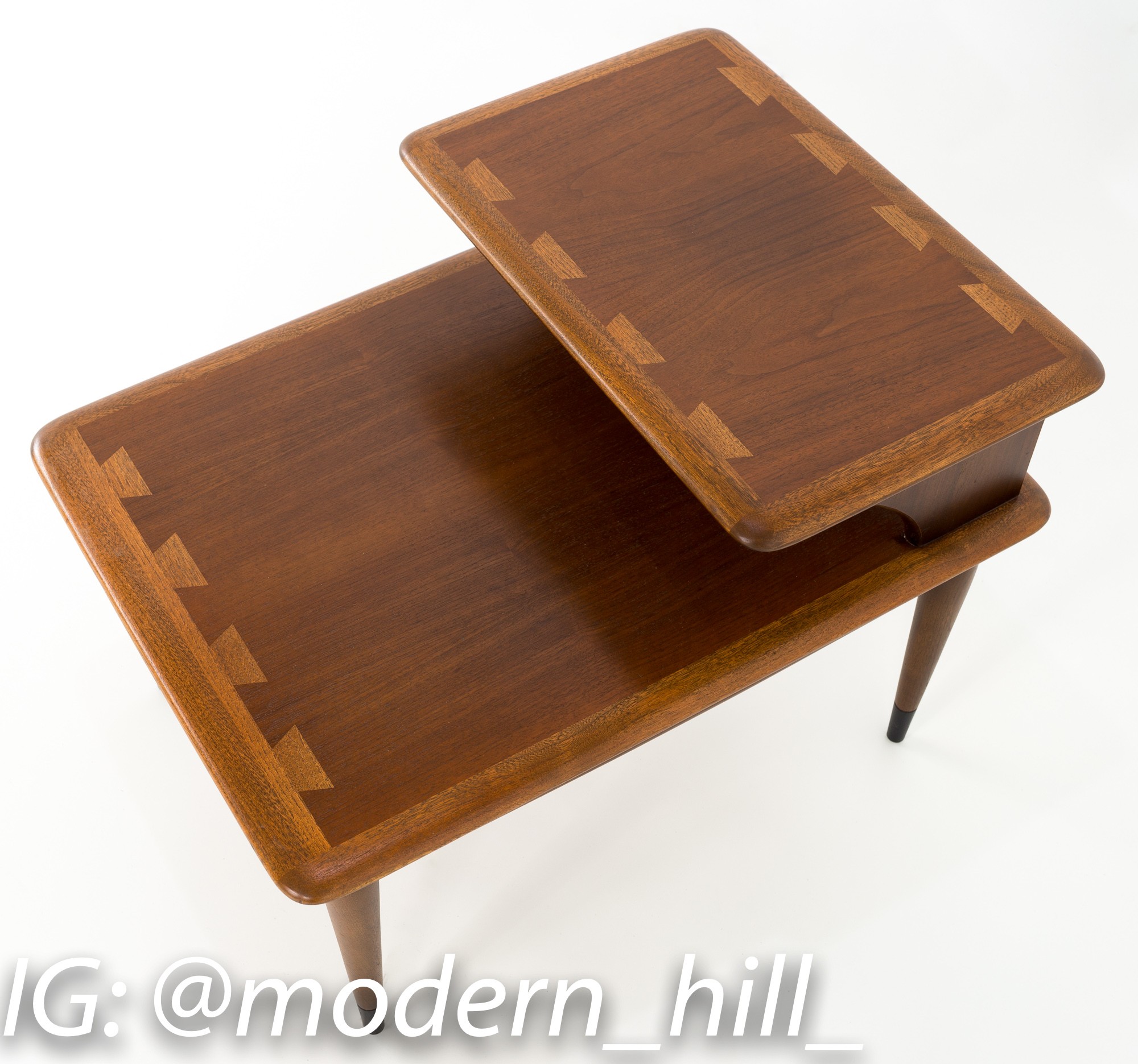 Andre Bus for Lane Acclaim Mid Century Walnut Dovetail Step Side End Tables - Matching Pair