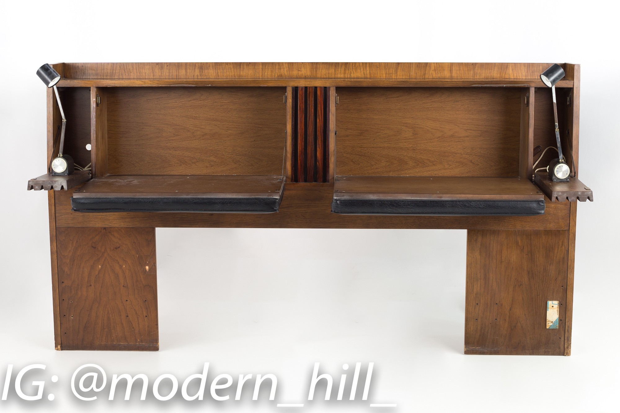 Lane Tower Suite Mid Century Walnut and Rosewood King Size Storage Headboard