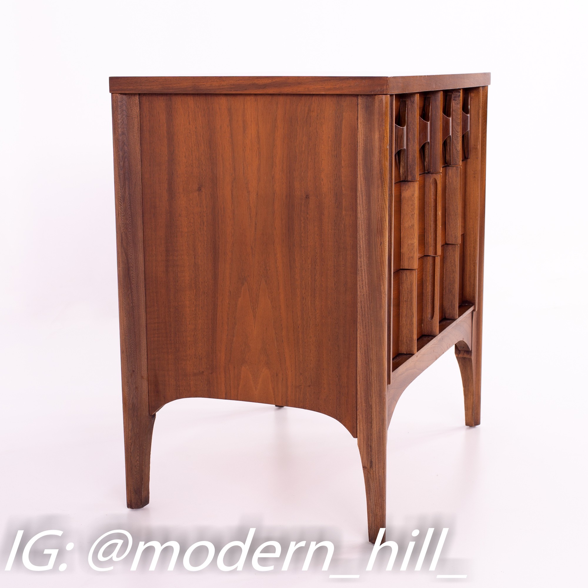 Kent Coffey Perspecta 3 Drawer Mid Century Rosewood and Walnut Nightstand Side End Table