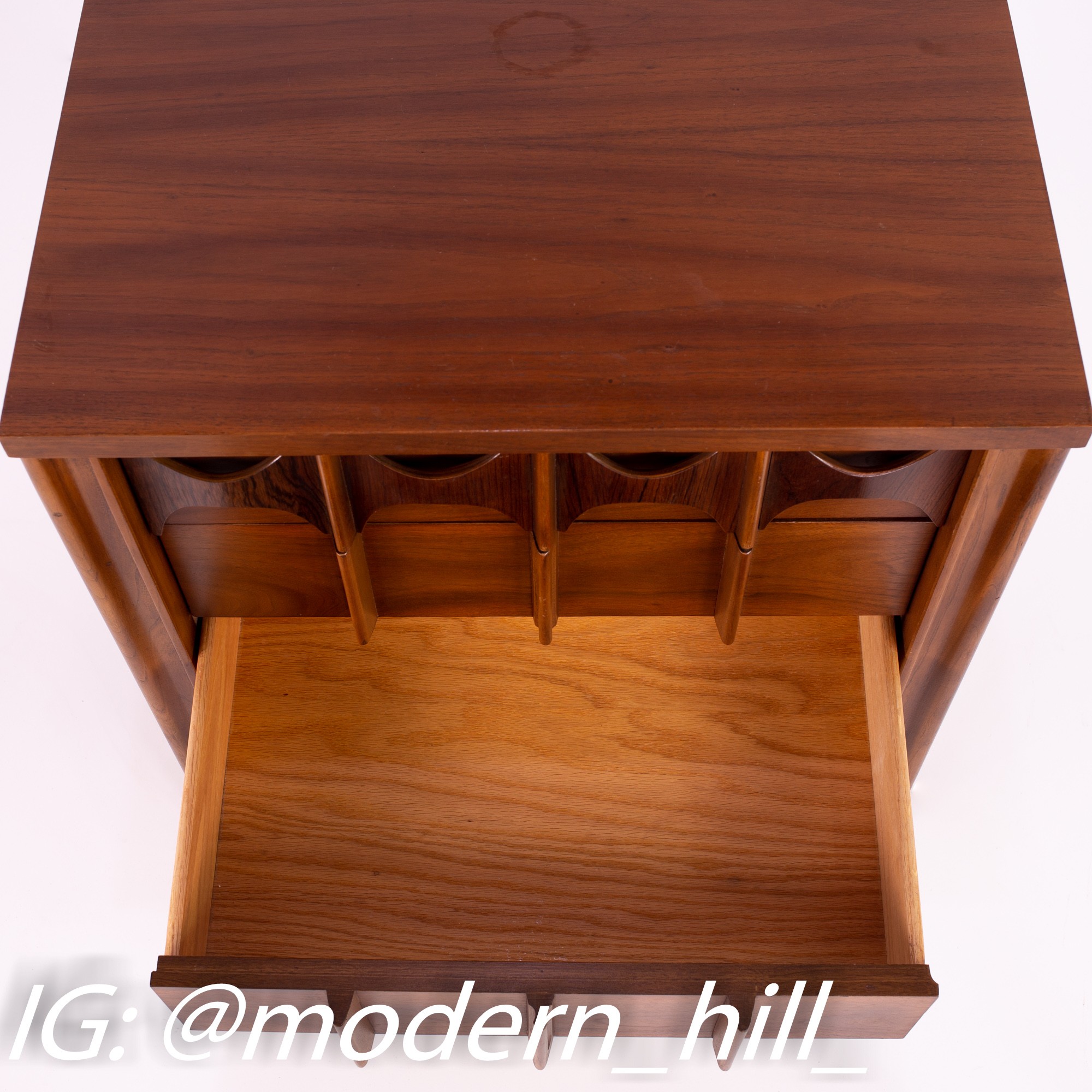 Kent Coffey Perspecta 3 Drawer Mid Century Rosewood and Walnut Nightstand Side End Table