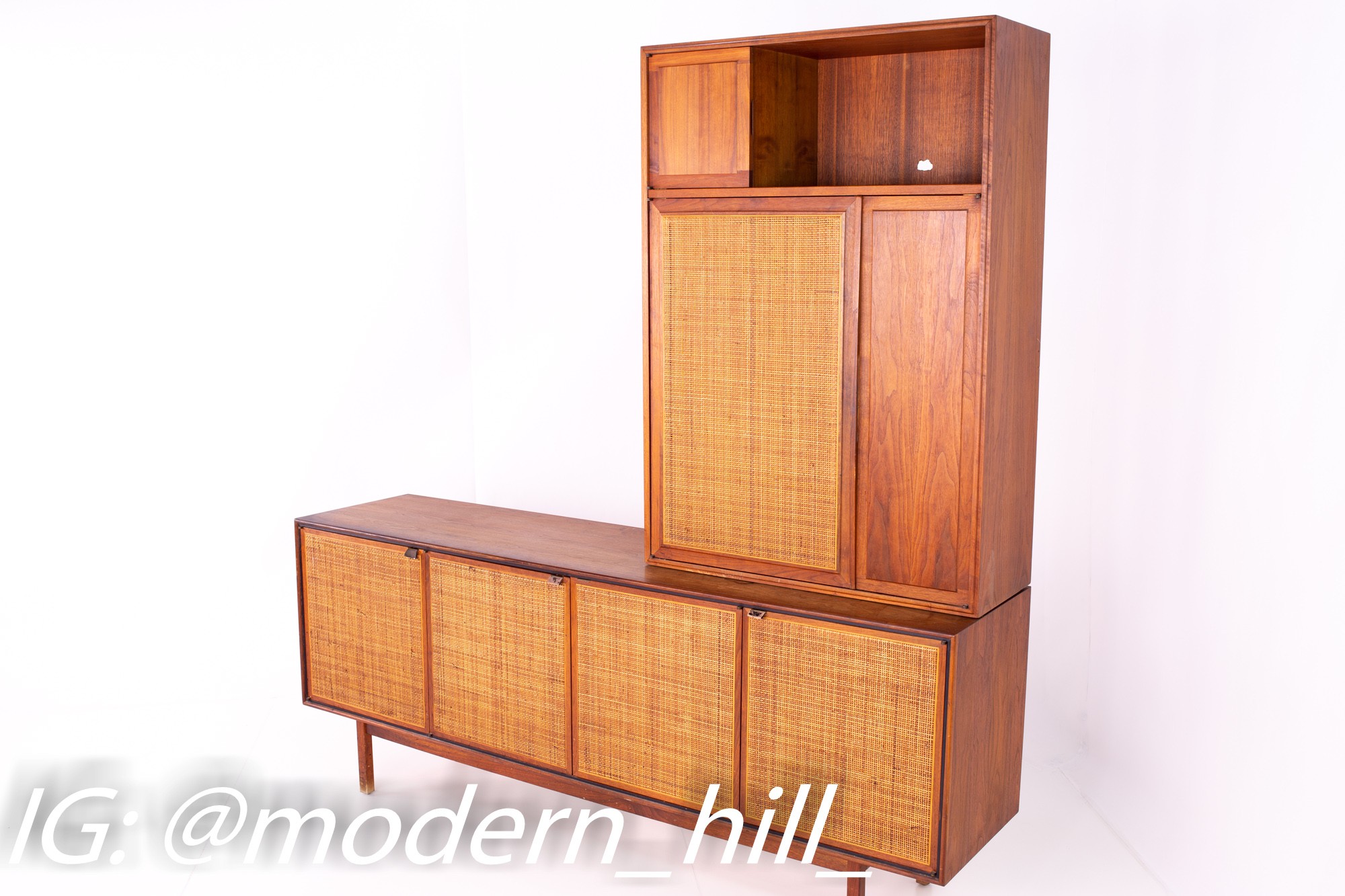 Founders Mid Century Walnut and Cane Buffet & Hutch