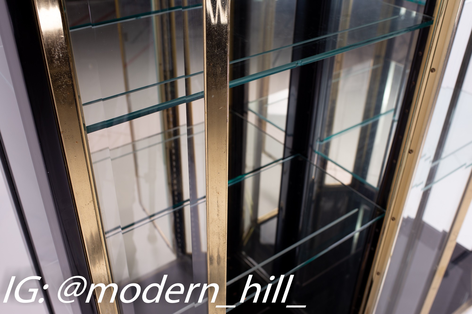 Henredon Black & Brass Mid Century Display Cabinets - Pair