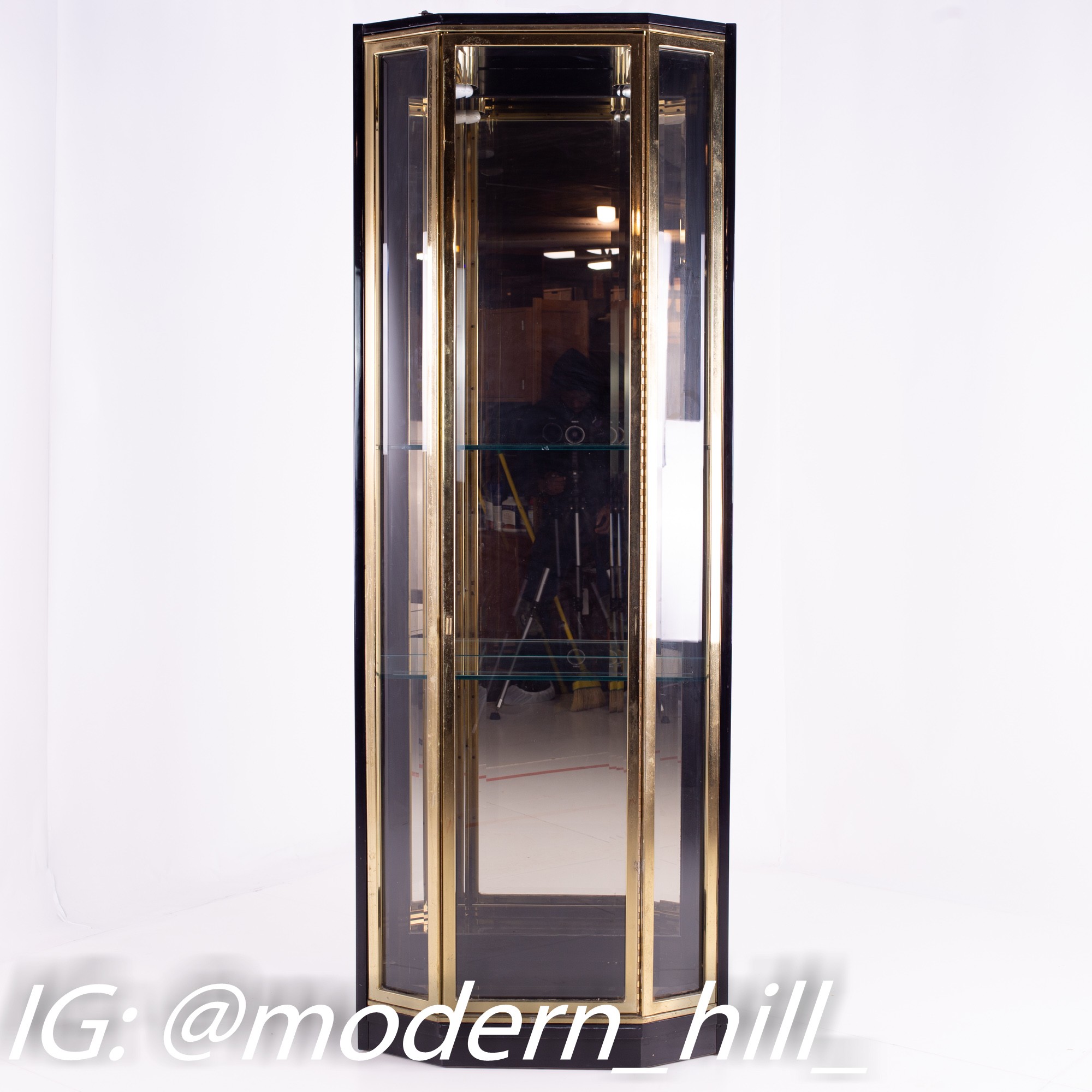 Henredon Black & Brass Mid Century Display Cabinets - Pair