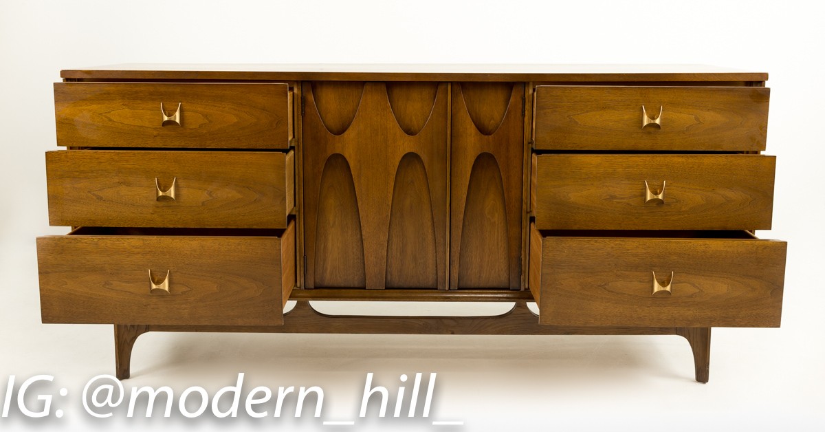 Broyhill Brasilia Mid Century Walnut 9 Drawer Lowboy Dresser