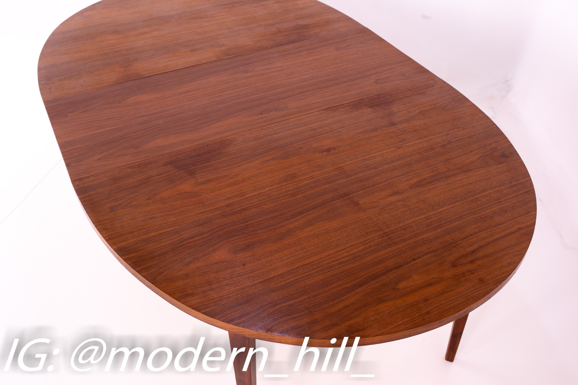 Dillingham Mid Century Round Expanding Walnut Dining Table with 2 Leaves