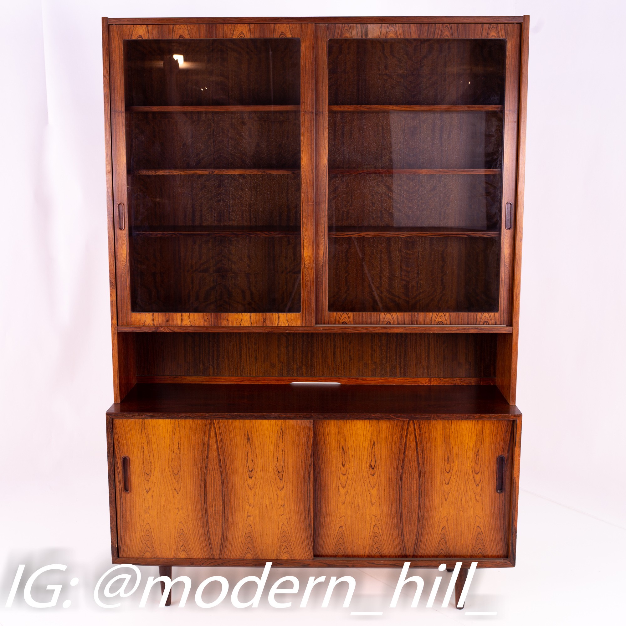 Restored Poul Hundevad Danish Mid Century Rosewood Buffet and Hutch China Cabinet
