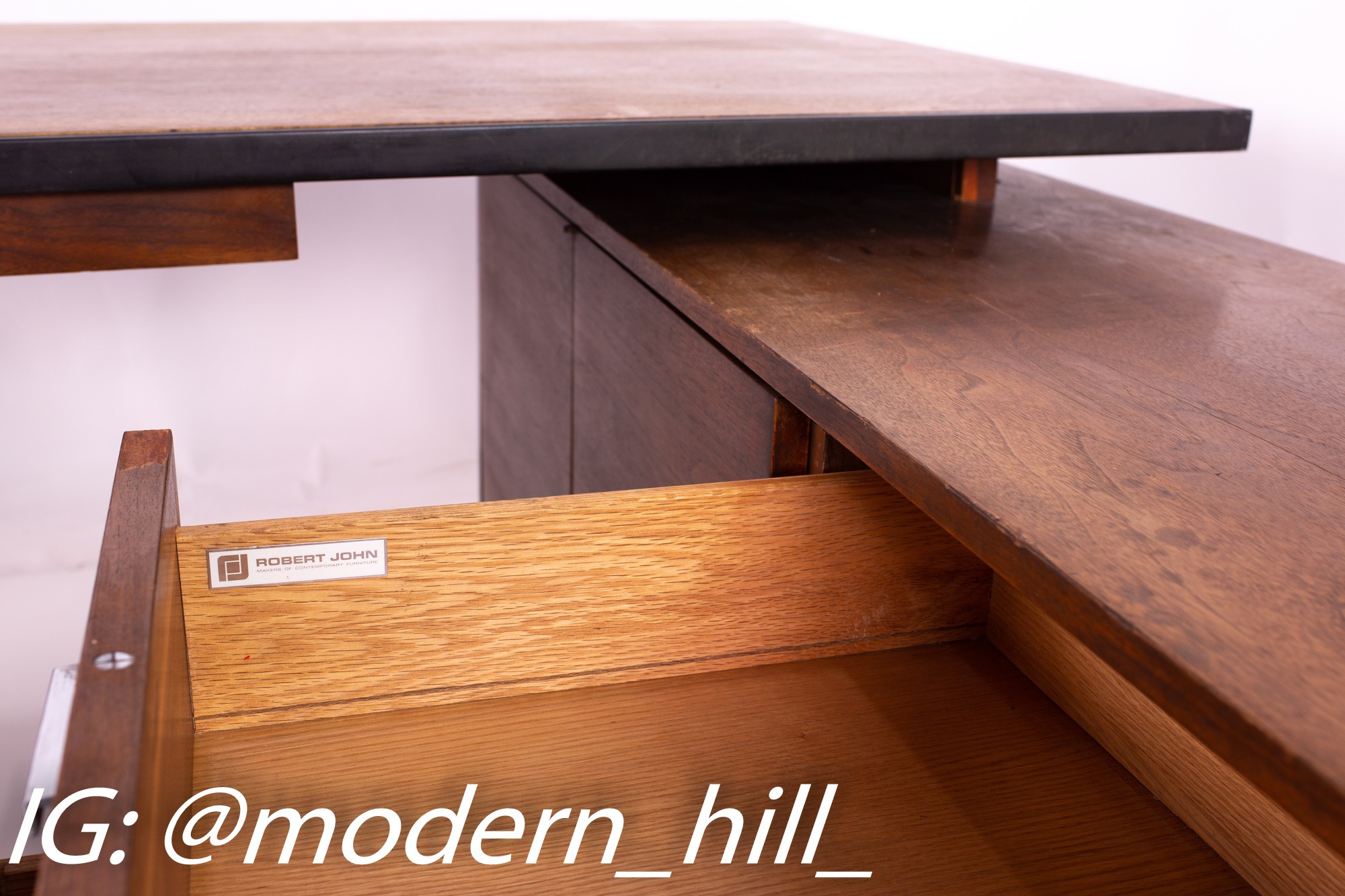 George Nelson Style Robert John Mid Century Chrome and Walnut Executive Corner Desk