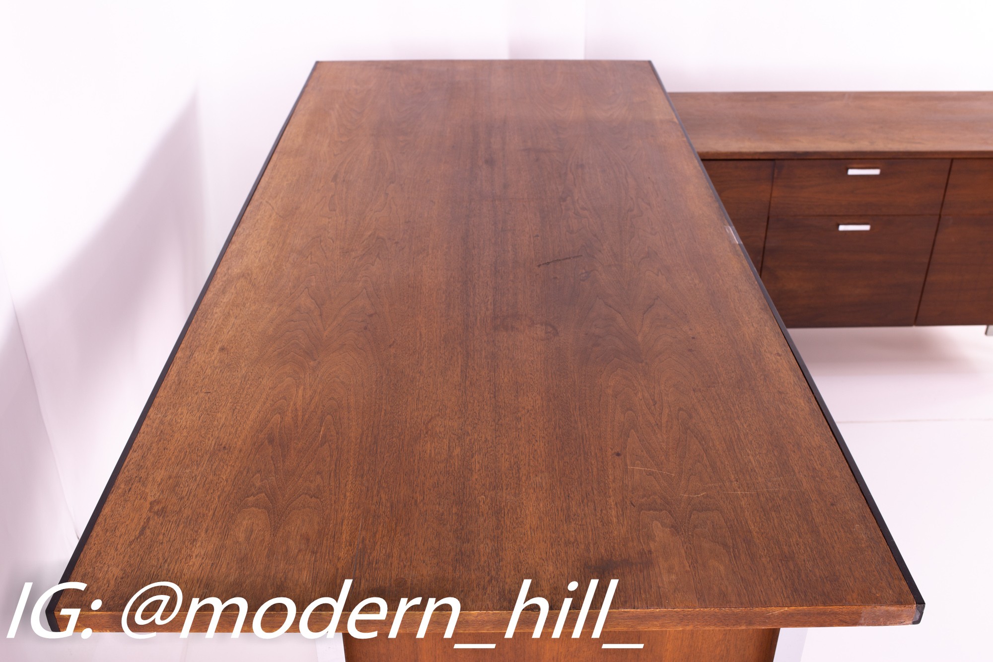 George Nelson Style Robert John Mid Century Chrome and Walnut Executive Corner Desk