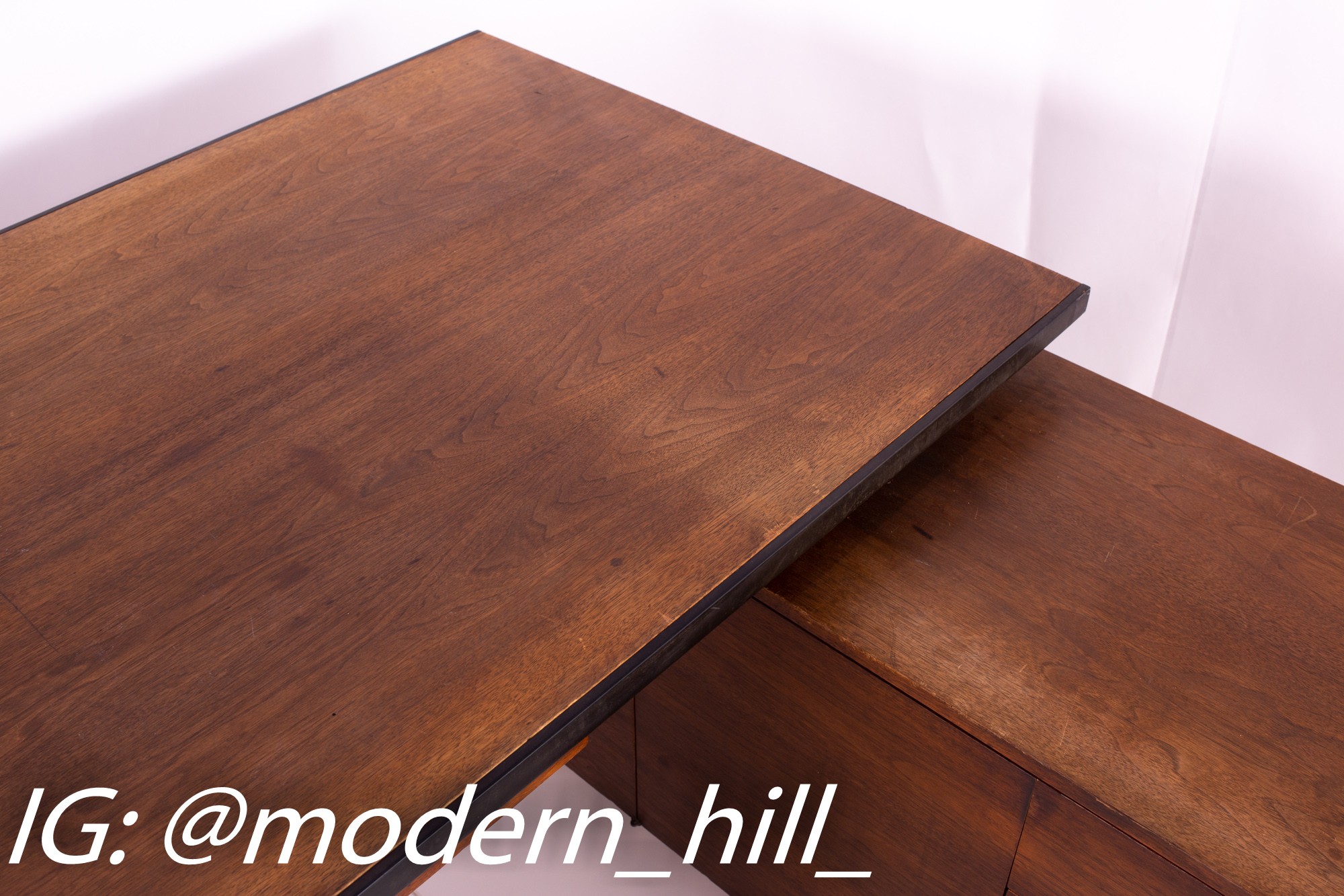 George Nelson Style Robert John Mid Century Chrome and Walnut Executive Corner Desk