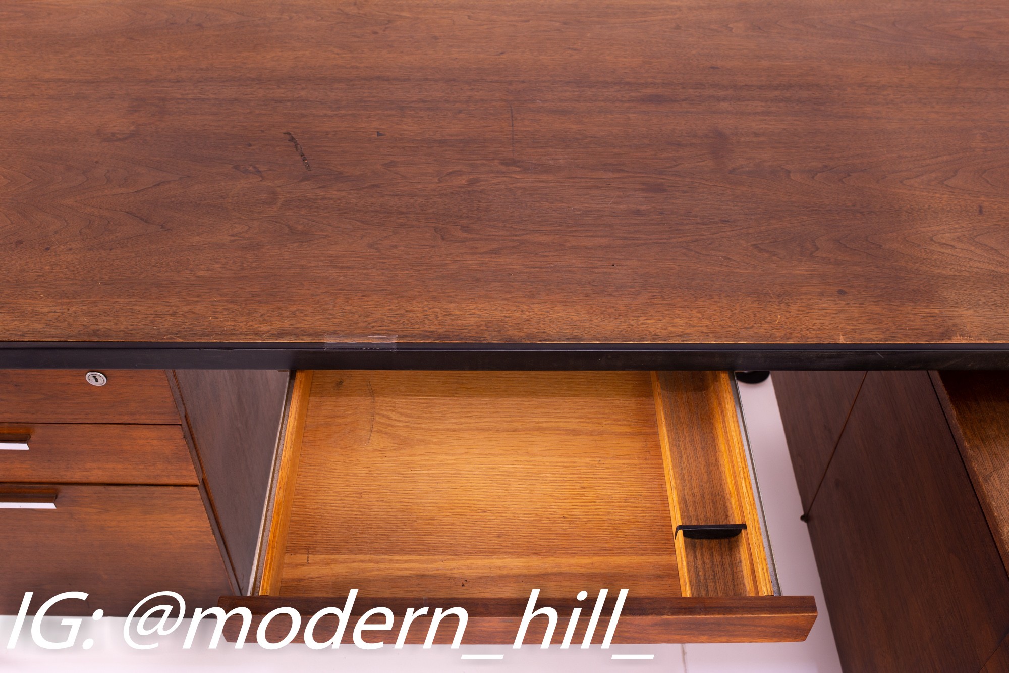 George Nelson Style Robert John Mid Century Chrome and Walnut Executive Corner Desk