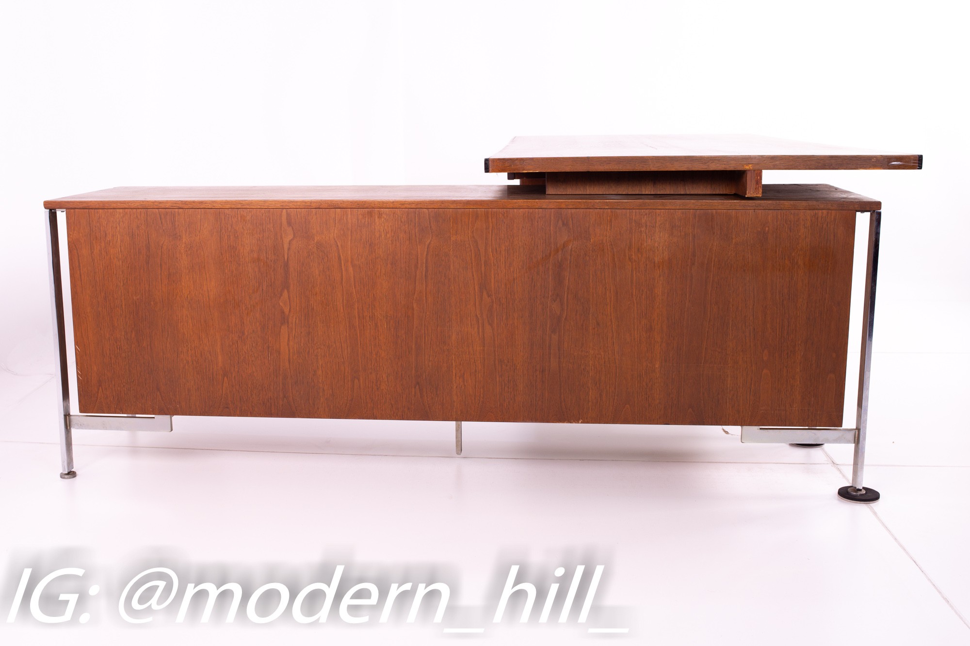 George Nelson Style Robert John Mid Century Chrome and Walnut Executive Corner Desk