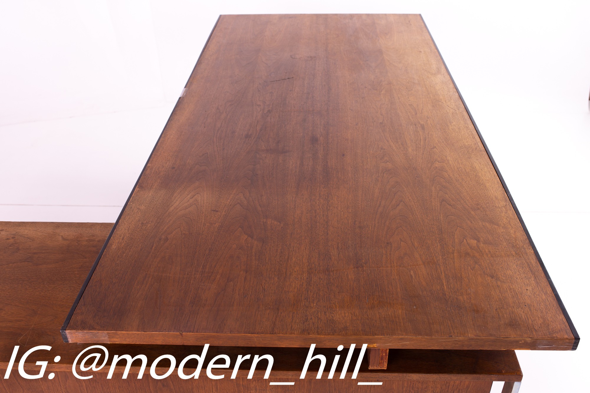 George Nelson Style Robert John Mid Century Chrome and Walnut Executive Corner Desk