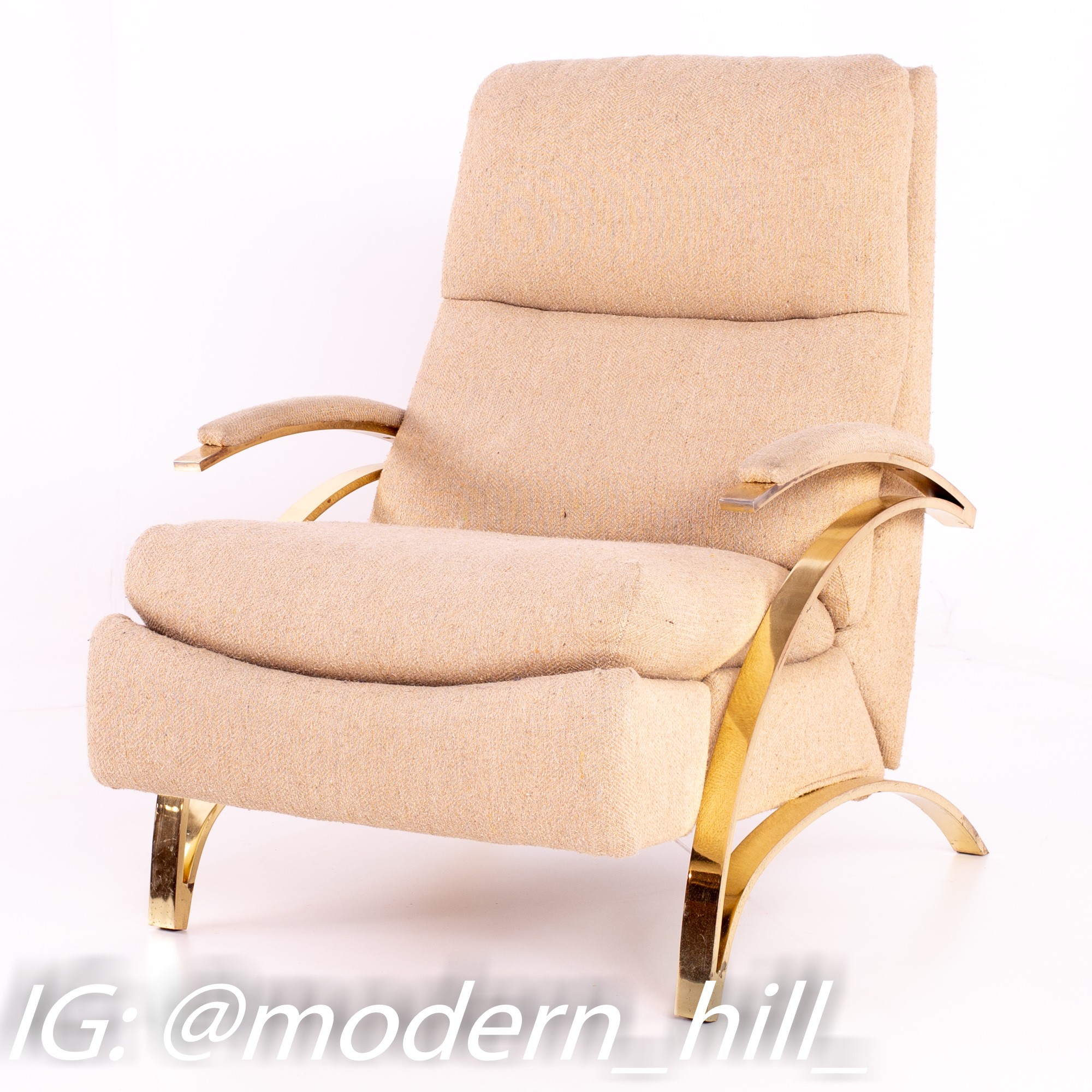 Milo Baughman for Dia Style Mid Century Brass Z Reclining Lounge Chair