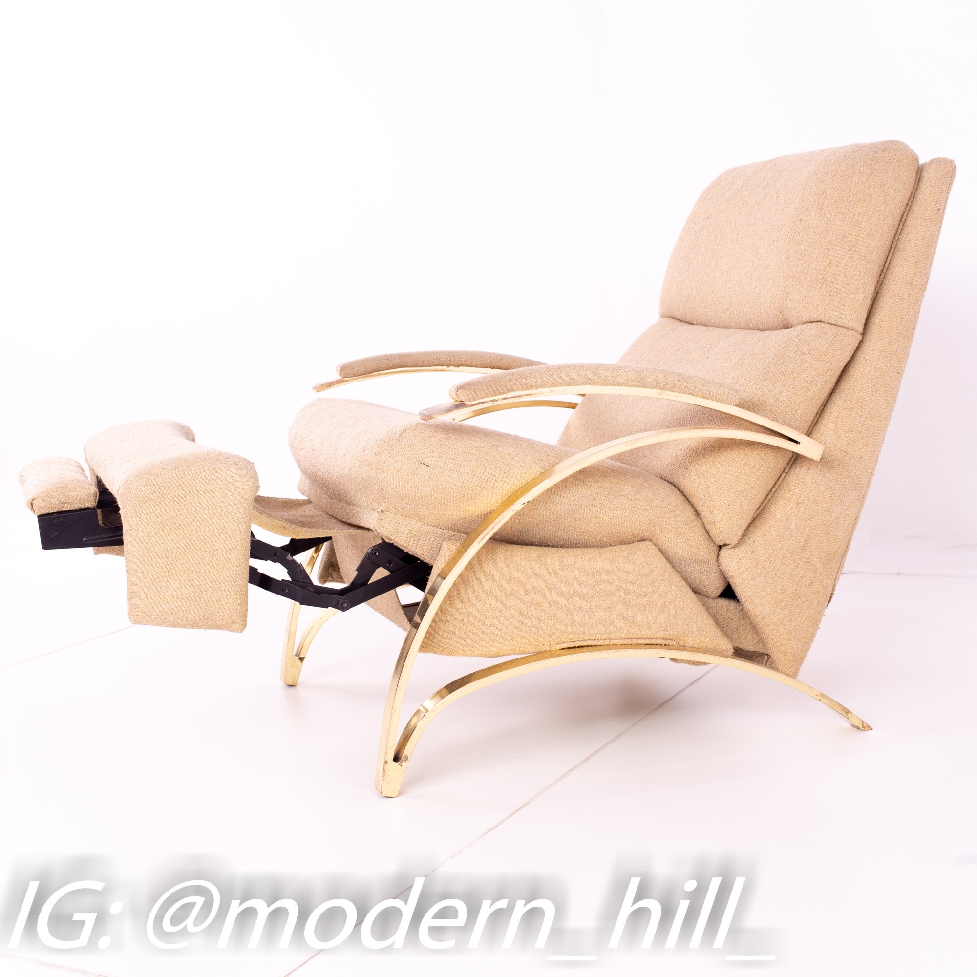 Milo Baughman for Dia Style Mid Century Brass Z Reclining Lounge Chair