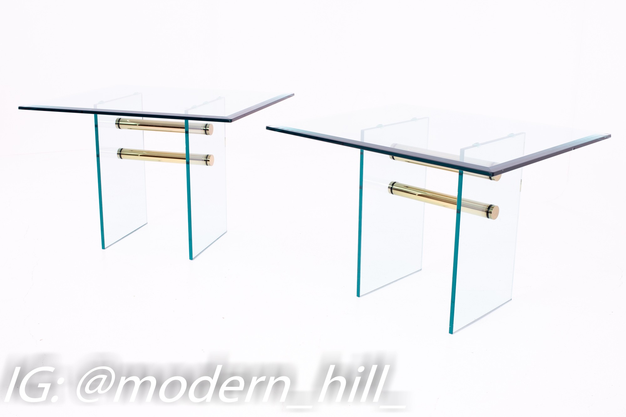 Pace Mid Century Brass and Glass Side End Tables - Pair
