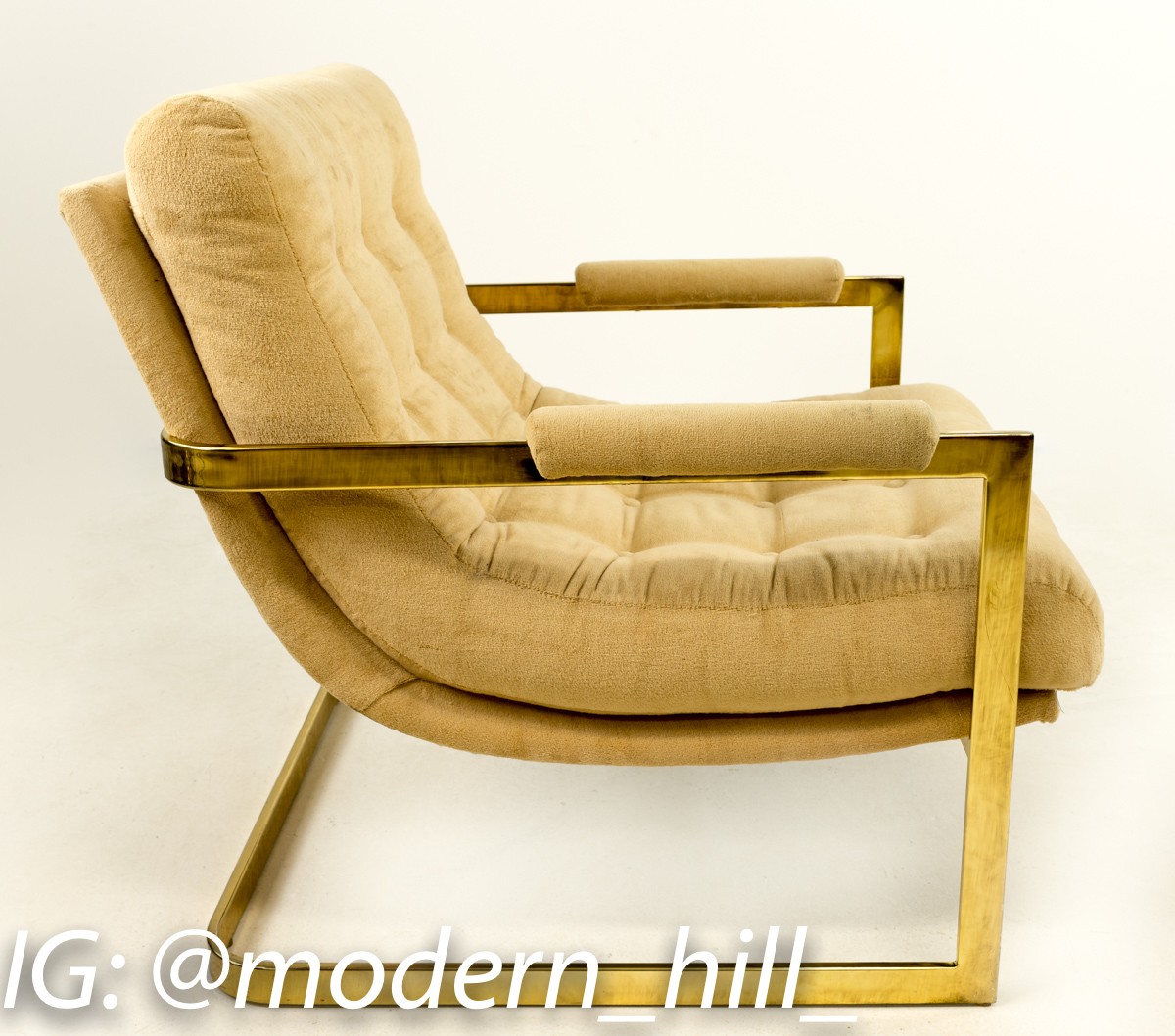 Brass Milo Baughman Style Mid-century Modern Scoop Chair